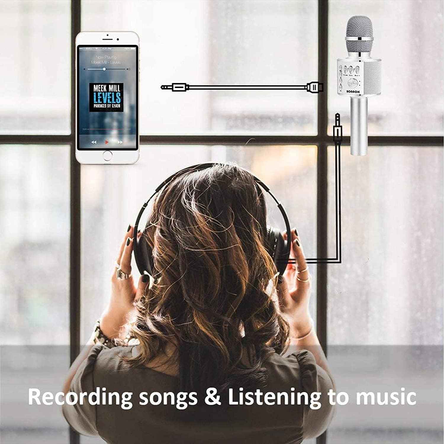 BONAOK Wireless Bluetooth Karaoke Microphone, Portable Toy Microphone for Singing, Gifts to Girls Boys Kids Adults All Age Q37（Bright Purple）