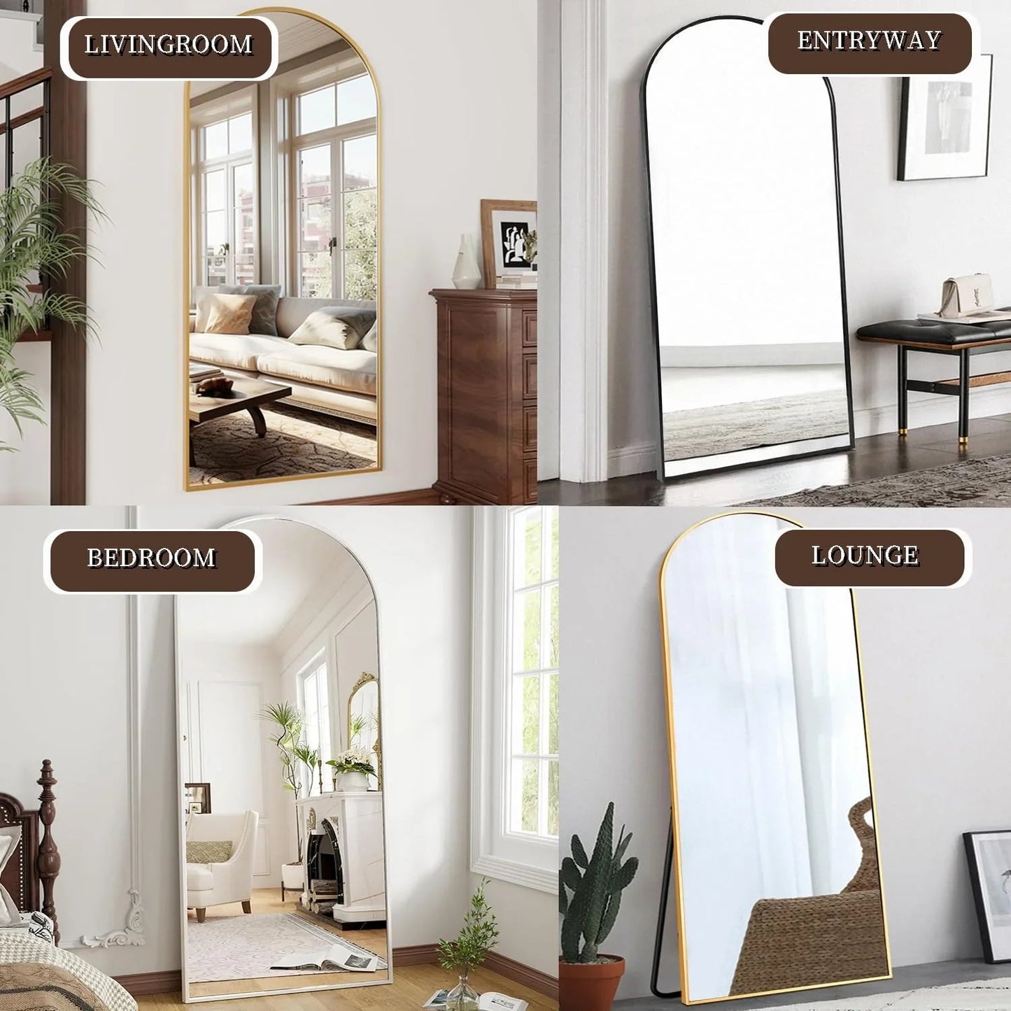 OGCAU Floor Full Length Mirror, 56"x20" Arched Full Body Mirror, Hanging or Leaning, Standing, Wall Mounted with Aluminum Frame for Bedroom Living Room, White jlhbookstore.store