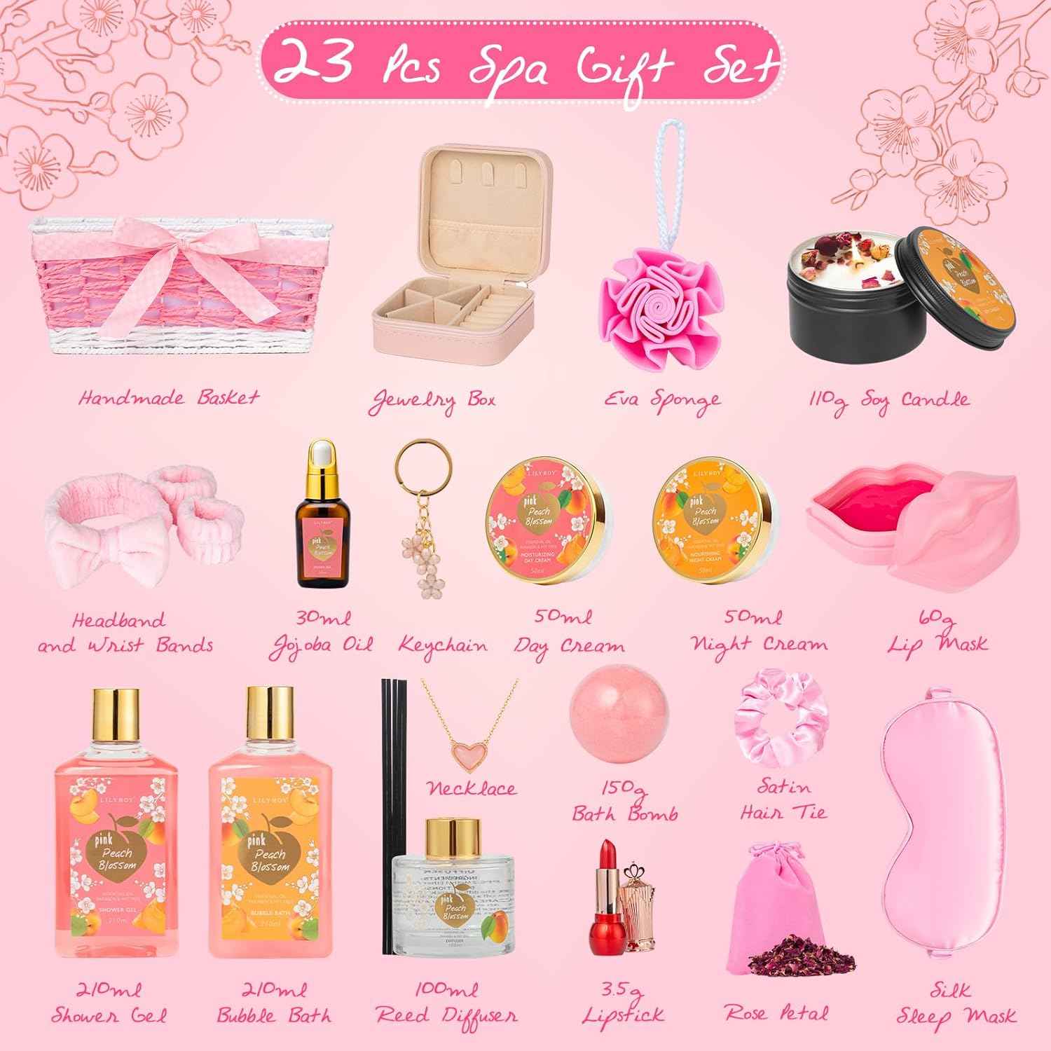 25Pcs Christmas Gifts for Women - Luxury Bath and Body Spa Gift Basket for Women with Necklace | Relaxing Care Kit Valentine's Mothers Day Gifts for Mom Gift Baskets for Anniversary or Bridal Shower