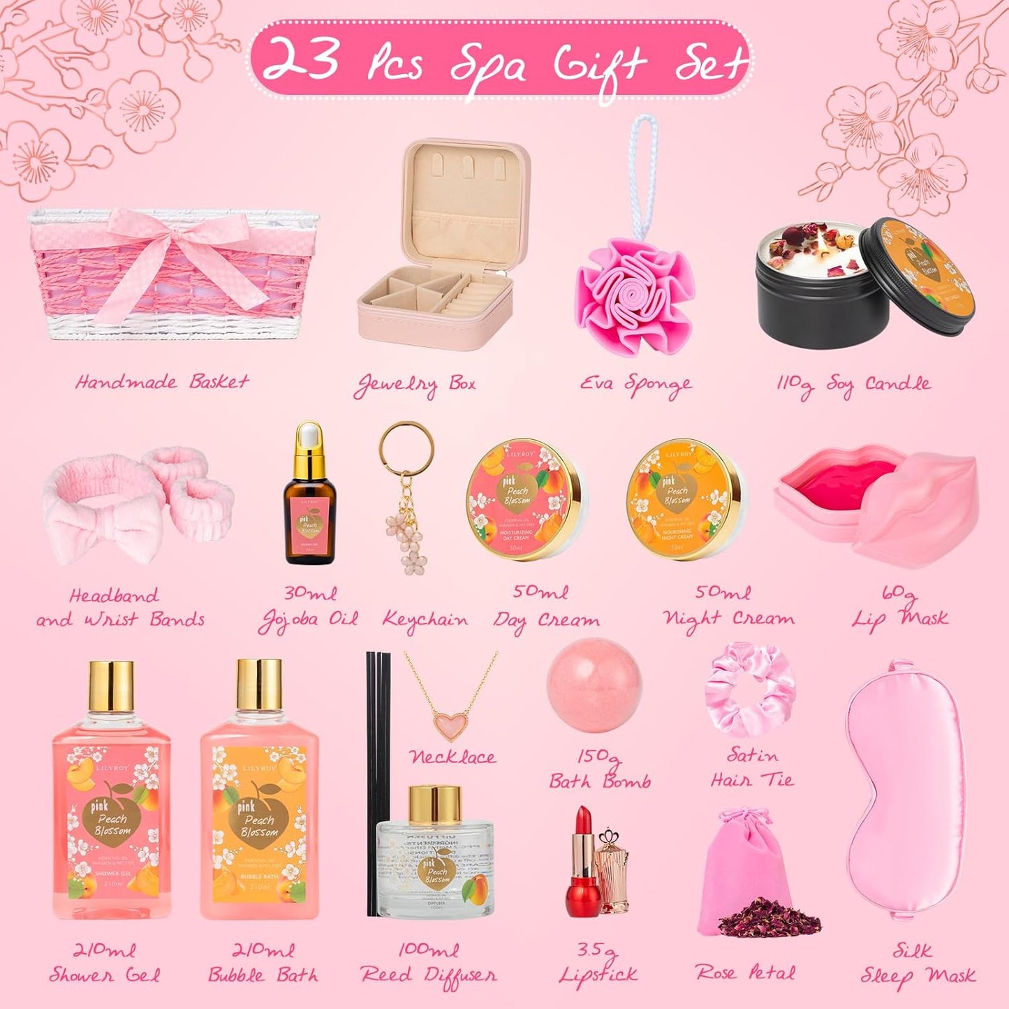 25Pcs Christmas Gifts for Women - Luxury Bath and Body Spa Gift Basket for Women with Necklace | Relaxing Care Kit Valentine's Mothers Day Gifts for Mom Gift Baskets for Anniversary or Bridal Shower