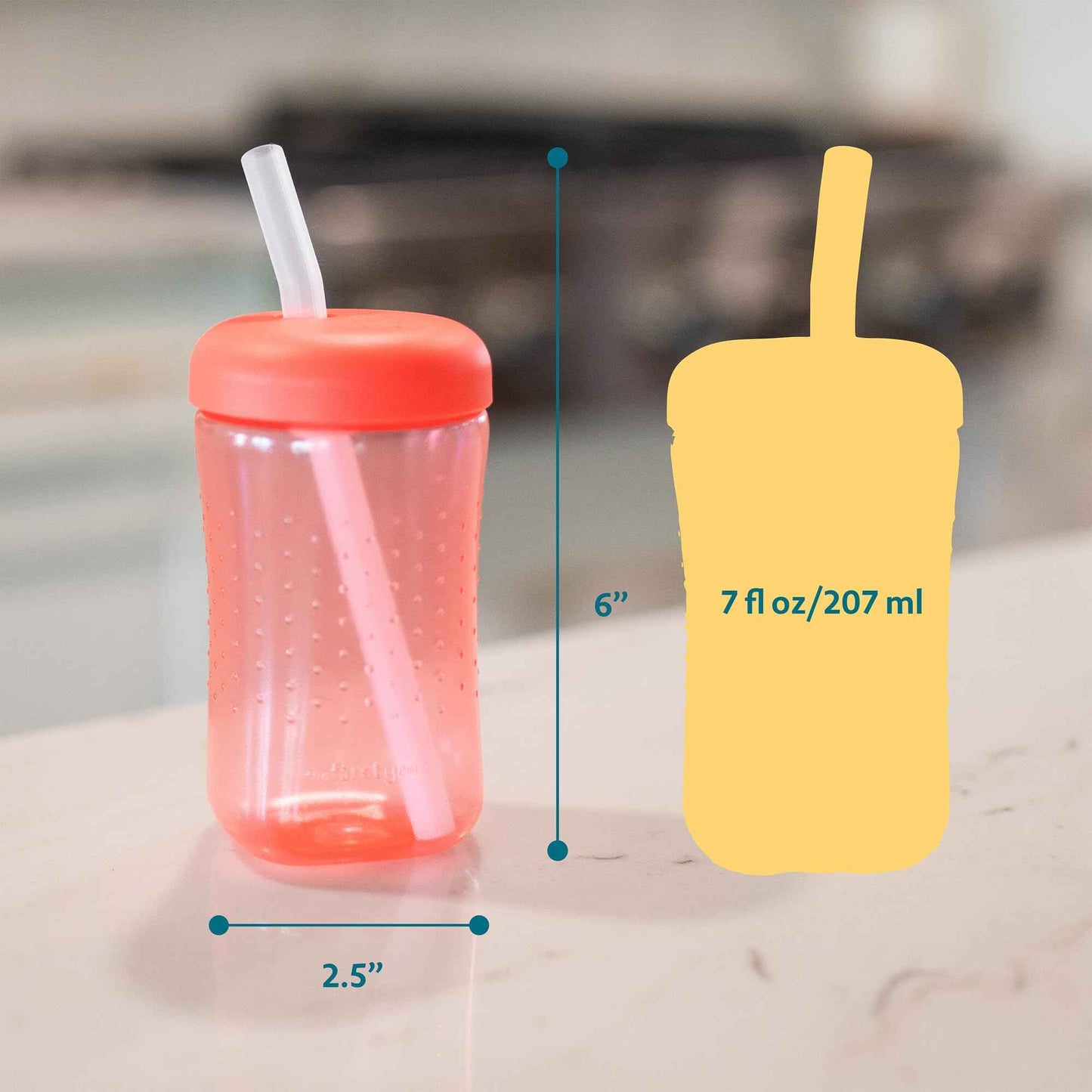 The First Years Squeeze & Sip Toddler Straw Cups - Squeezable Transition Sippy Cup with Silicone Straw - Toddler Feeding Supplies - Pink/Purple/Blue - 7 Oz - 3 Count - Ages 6 Months and Up