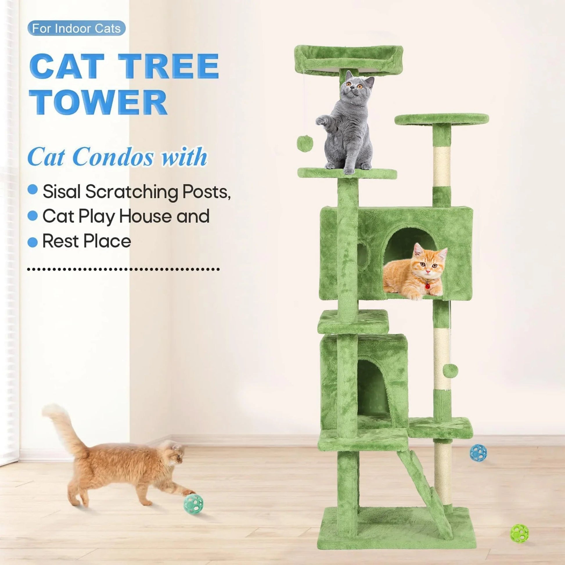 FDW Cat Tree 54in Cat Tower Multi-Level Durable Cat Scratching Post & Cozy Fun Cat Jumping Platform Space Saving Cat Condo Pet Play House for Indoor Cats,Dark Gray jlhbookstore.store