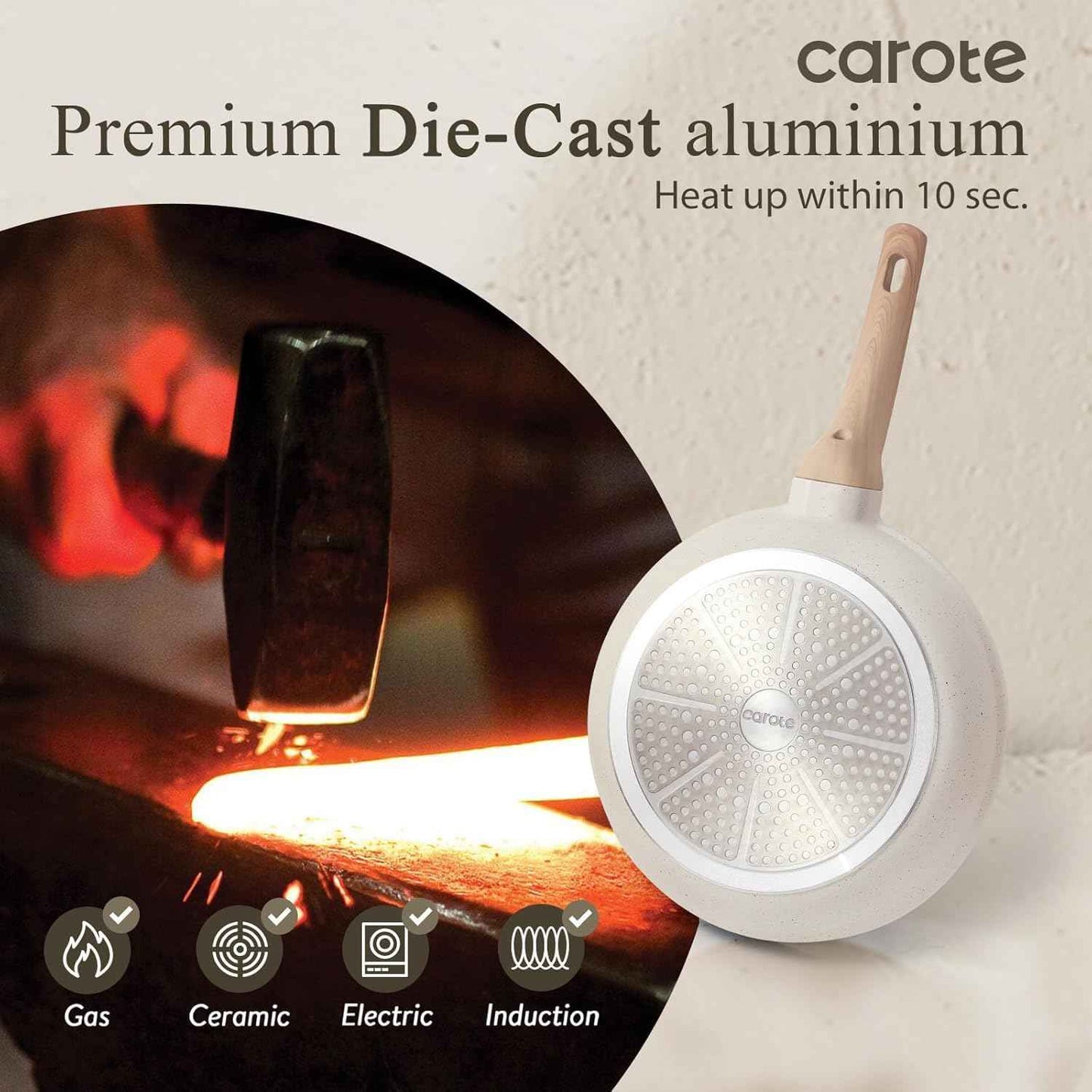 CAROTE Non Stick Frying Pan Skillet Set, Omelet Pan, Healthy Non Toxic Granite Chef Pan, Induction Compatible Egg Frying Pan with Heat-Resistant Handle, PFOA-Free,Black, 8"+10"+12"