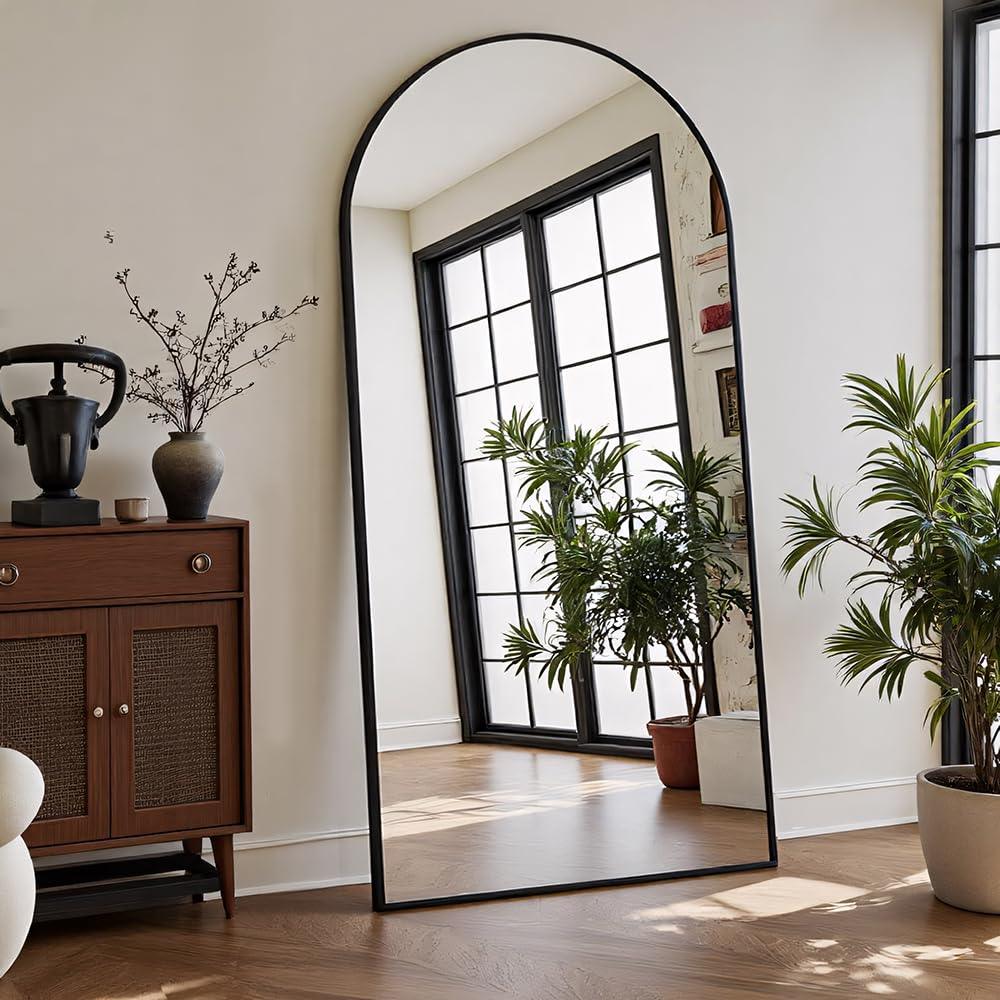 OGCAU Floor Full Length Mirror, 56"x20" Arched Full Body Mirror, Hanging or Leaning, Standing, Wall Mounted with Aluminum Frame for Bedroom Living Room, White - Jlhbookstore.store