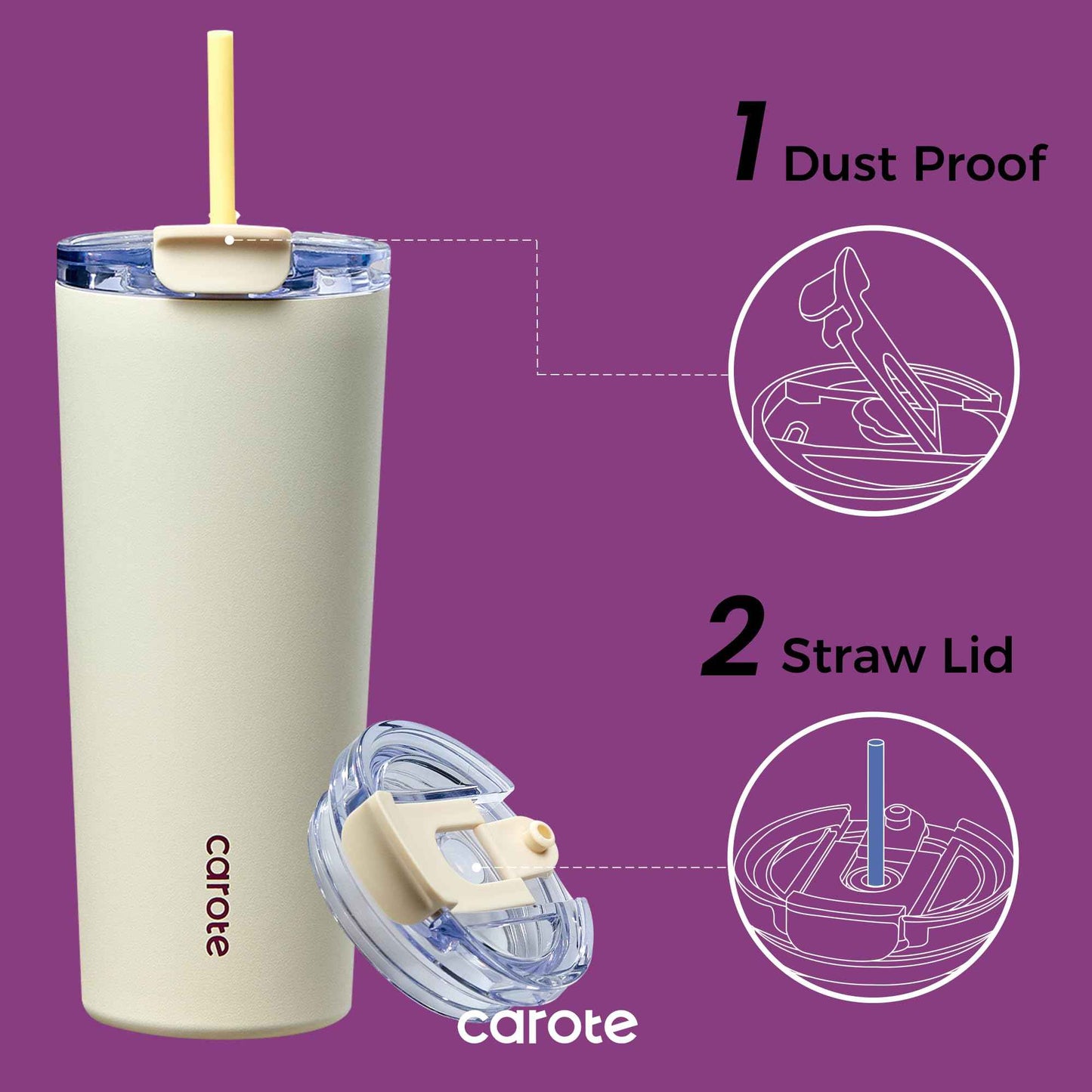 CAROTE 3-Pack Insulated Stainless Steel Water Bottles with Upgraded Leakproof Tech, Travel Coffee Tumplers with Straw, 34/24/24 oz Heart Paradise Straw Tumbler Set of Three (Blue)