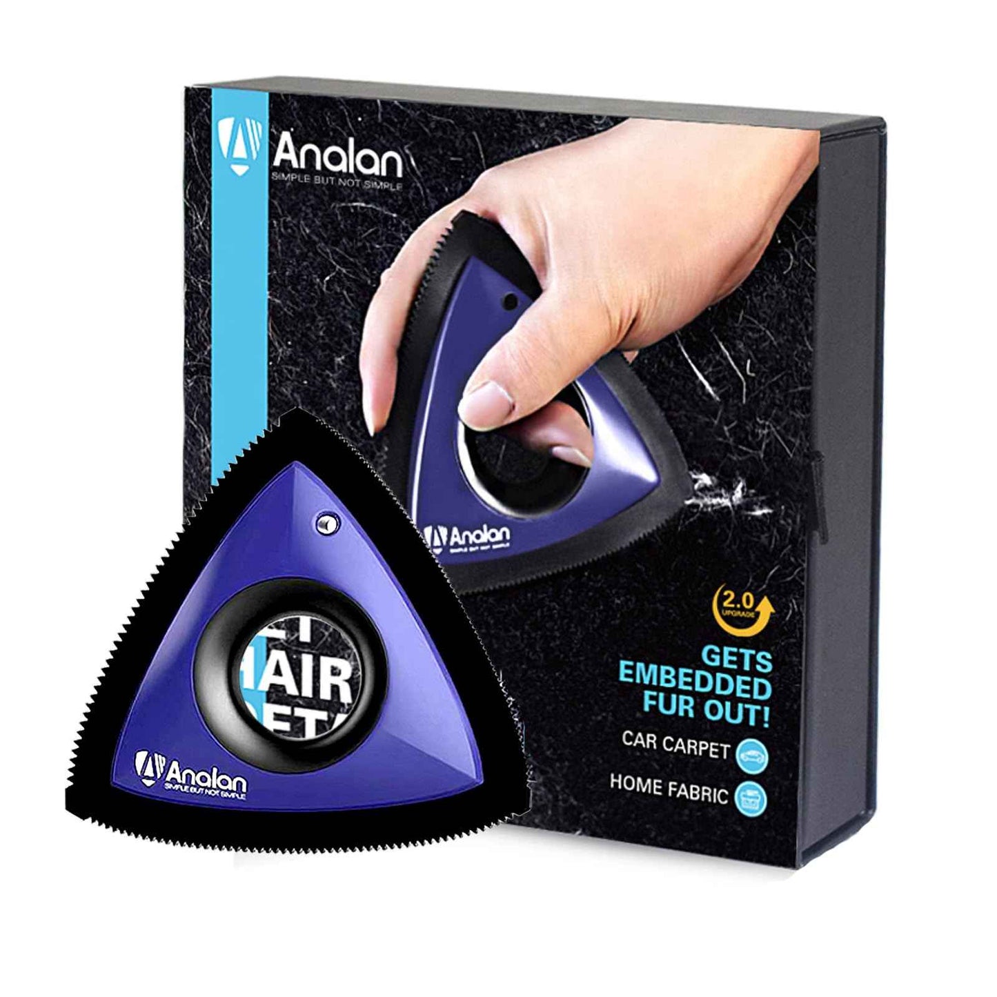 Analan Mini Pet Hair Remover for Car Detailing Supplies, Carpet Dog Hair Remover for Car Interior, Triangle Dog Hair Remover for Auto Detailing, Couch, Furniture, Lint, Carpet (Jet Black)