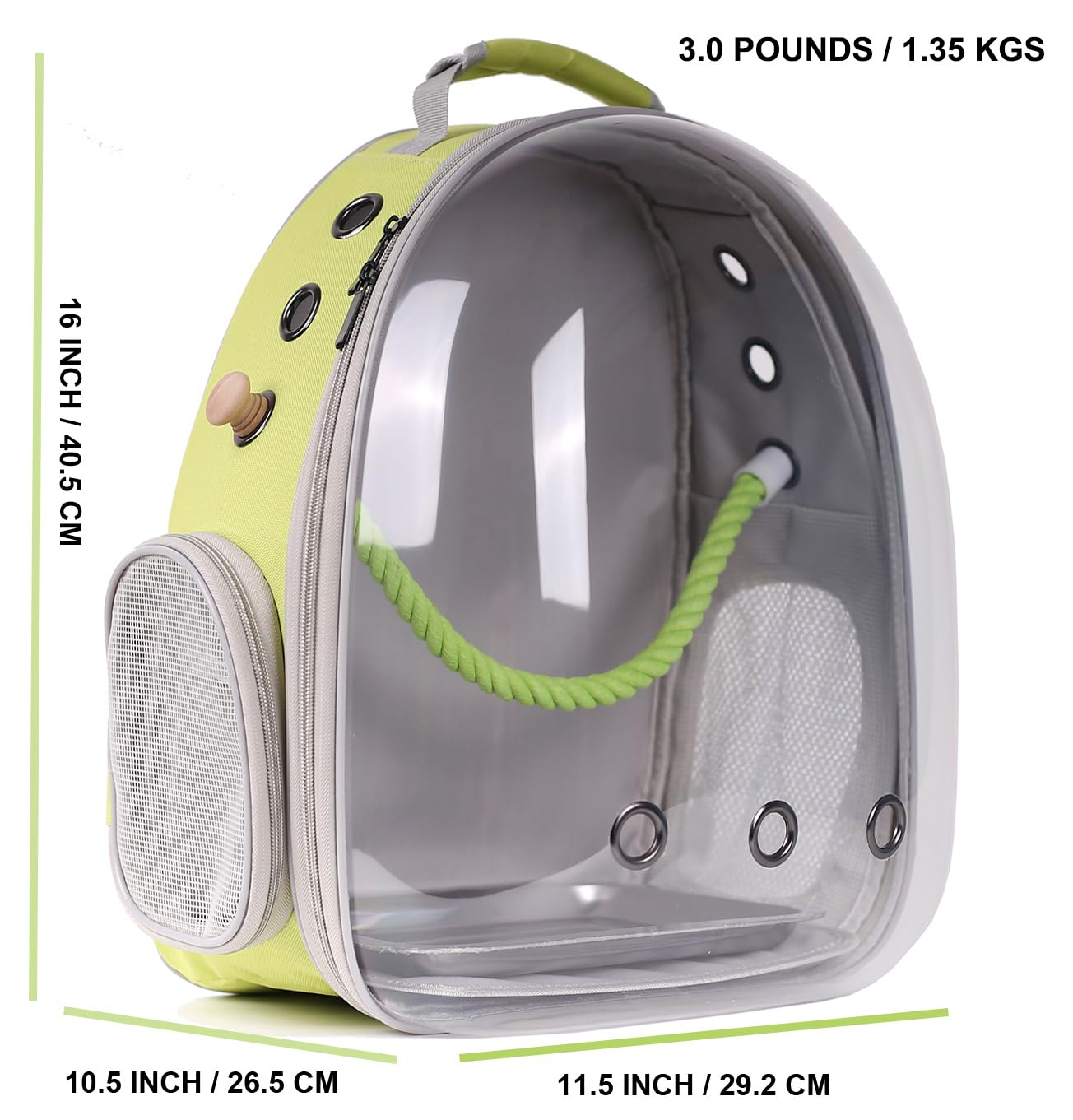 Bird Traval Carrier Cage, Clear Space Capsule Astronaut Backpack to Carry Parakeet Cockatiel Parrot with Metal Tray Wood Perch, Vet Transport School Bag