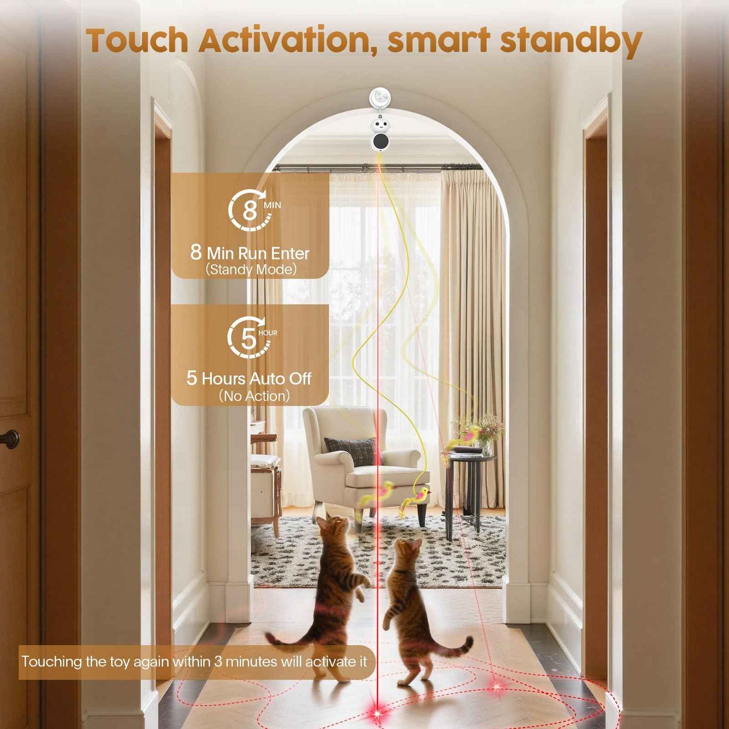 Interactive Cat Toys for Indoor Cats: 2 in 1 Laser Pointer Cat Toy with Automatic Flying Bird & Mouse Wand, Smart Motion Mode Adjustable Speed, USB Rechargeable Safe for Bored Kittens and Adult Cats