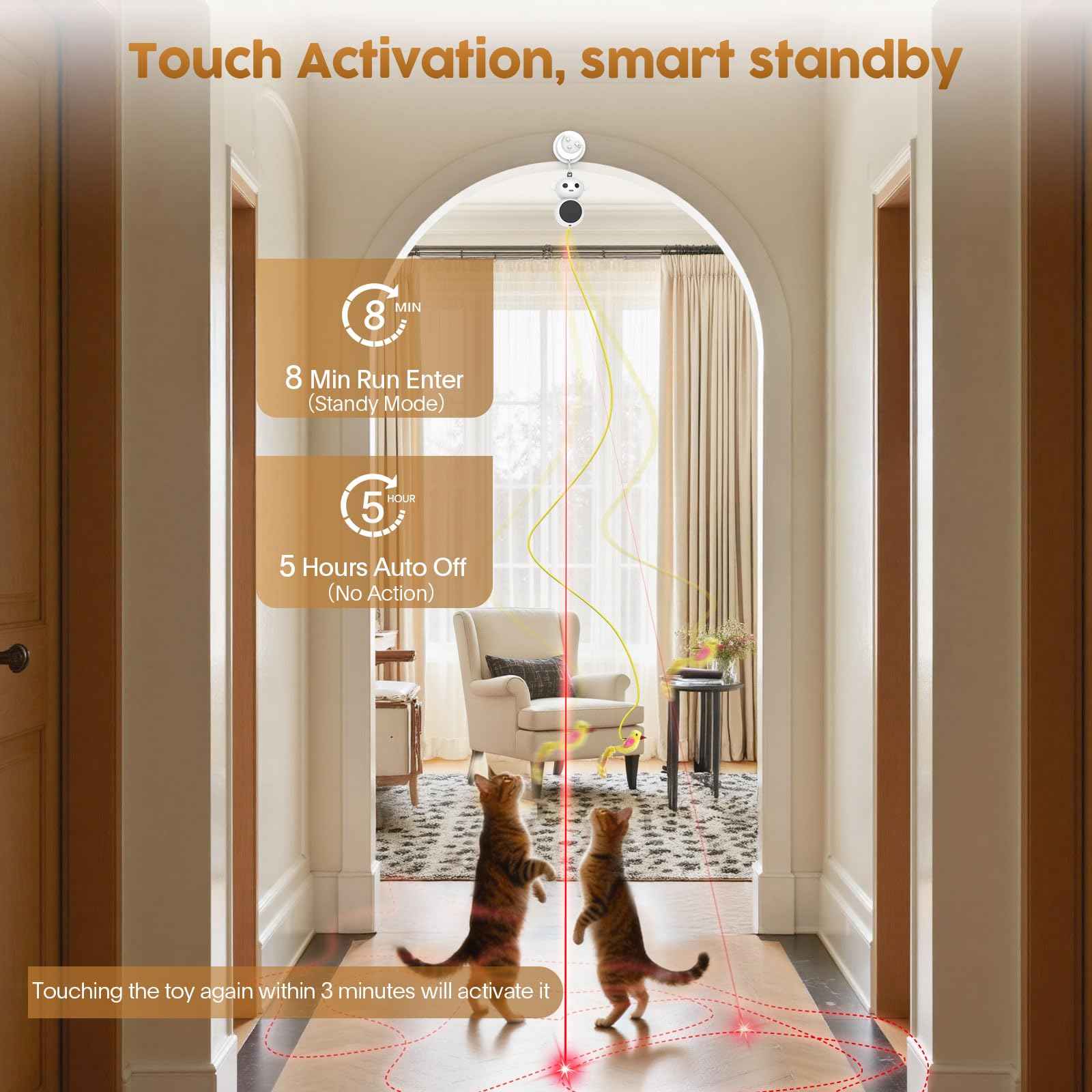 Interactive Cat Toys for Indoor Cats: 2 in 1 Laser Pointer Cat Toy with Automatic Flying Bird & Mouse Wand, Smart Motion Mode Adjustable Speed, USB Rechargeable Safe for Bored Kittens and Adult Cats