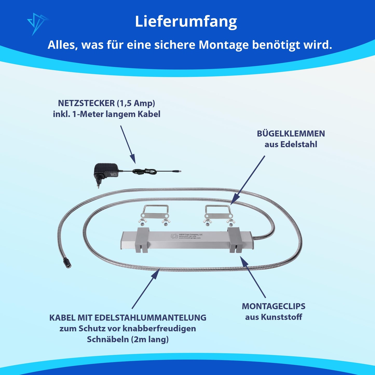 HappyBird Lighting Bird Cage Light with Chew Guard - Full Spectrum LED Pet Light - Simulates Natural Environment - Safe for Hookbill Birds – Easy to Install - (18" Long)