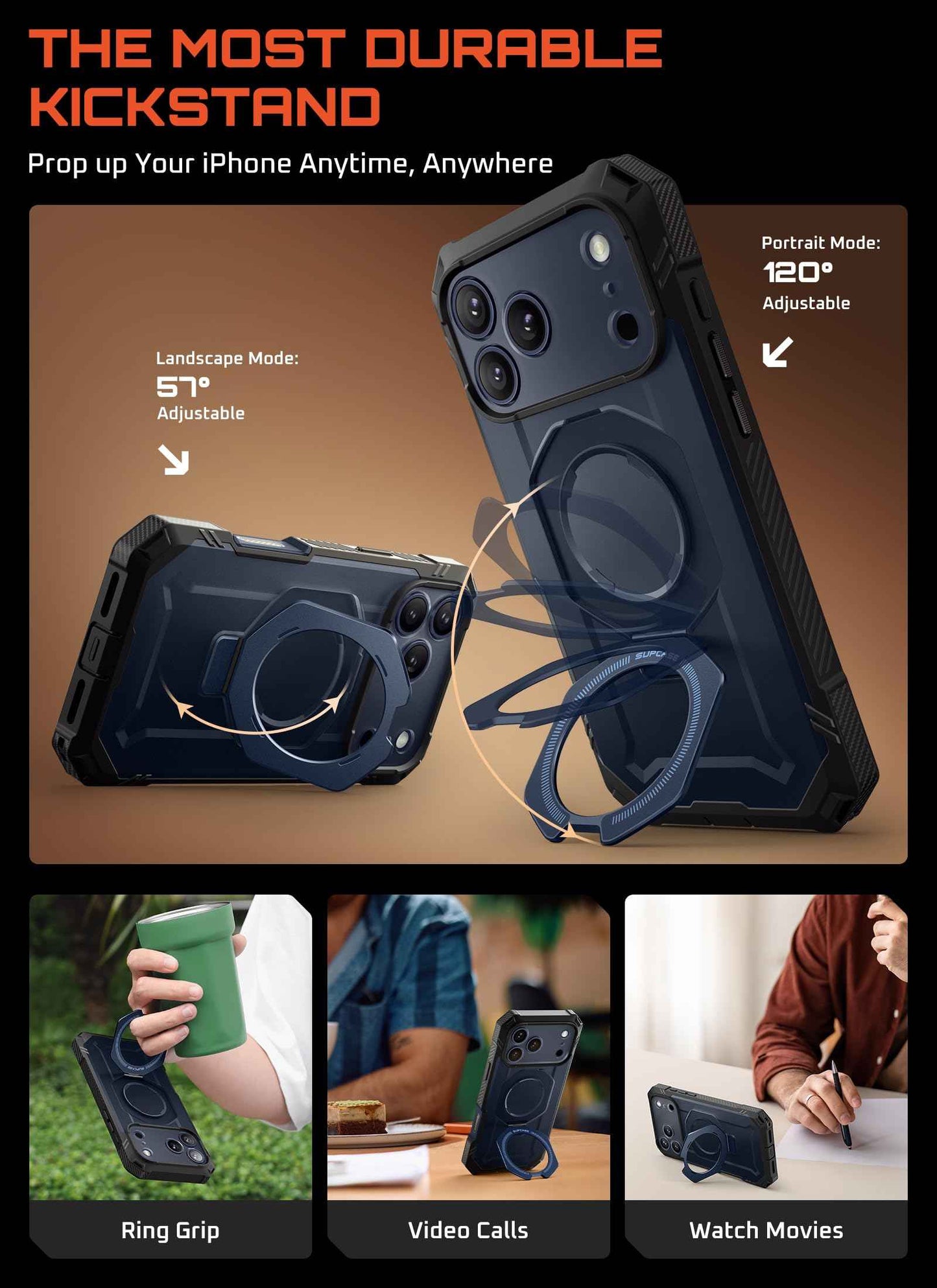 SUPCASE for iPhone 17 Pro Max Case (UBGrip Pro), [Built-in Tempered Glass Screen Protector & Stand] [Camera Control Cover] [Compatible with MagSafe] Full Body Heavy Duty Magnetic Phone Case, Coral