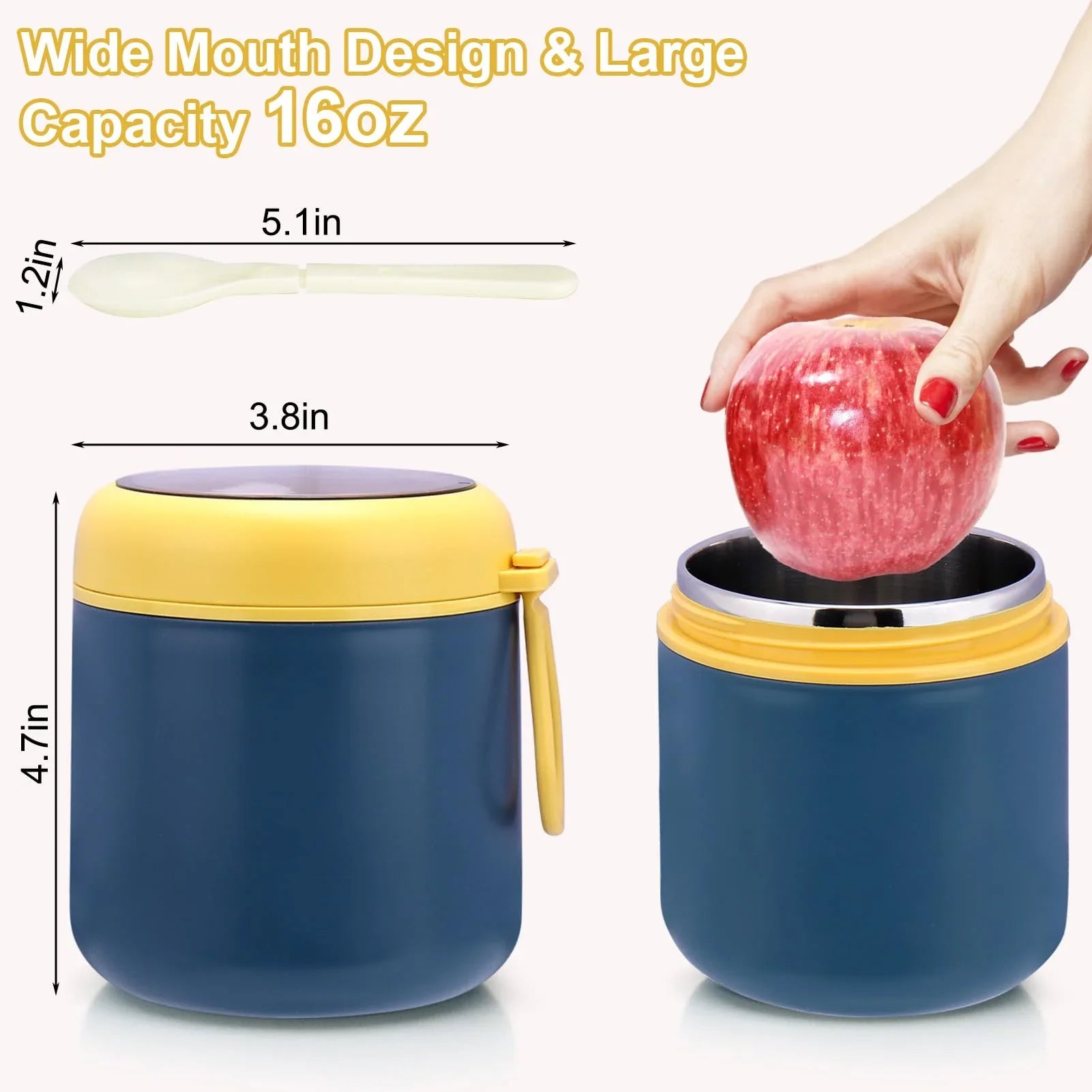 Juome 16oz Kids Thermo for Hot Food - Insulated Vacuum Food Jar Container, Wide Mouth Stainless Steel Soup Thermo Lunch Box for Kids with Spoon, Leakproof (Pink) - Jlhbookstore.store