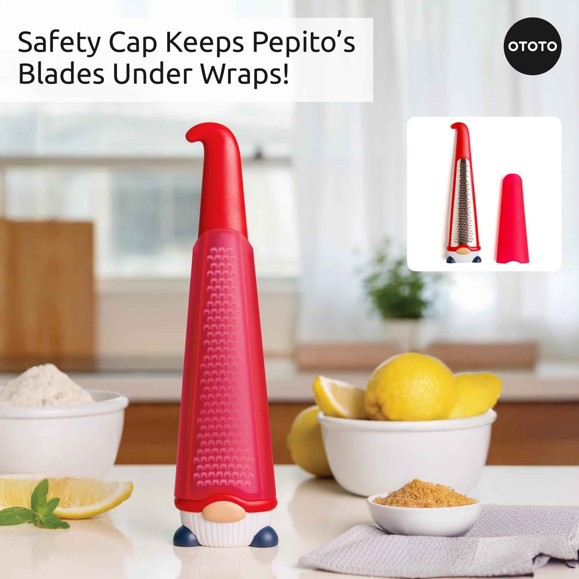 OTOTO Grater - Stainless Steel, BPA Free, Dishwasher Safe, Fun Kitchen Gadget, Vegetable Shredder, Cute Kitchen Gifts & Accessories (Pepito Gnome Grater, Red)