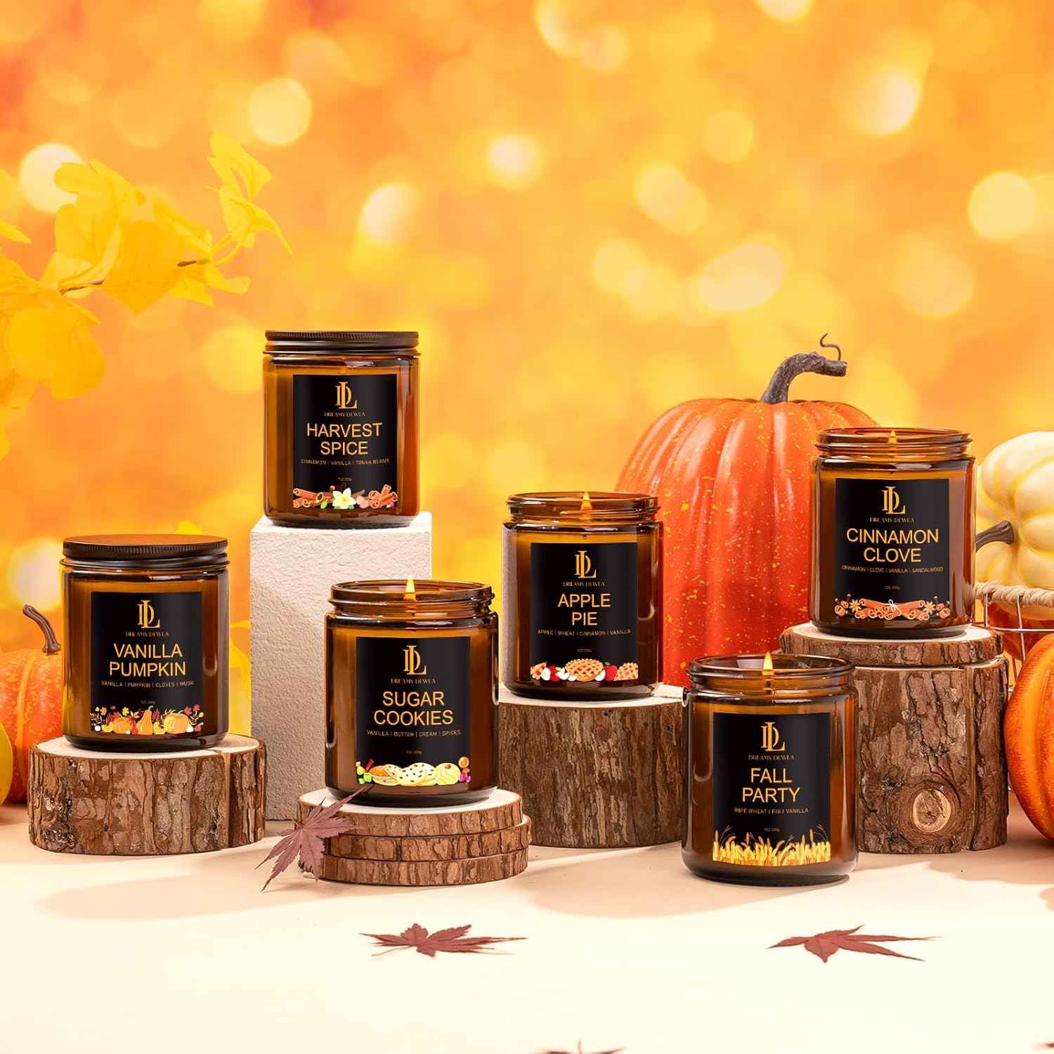 Fall Candle Set, Fall Scented Candles for Home, 4 Pack Soy Candle Set, Autumn Gifts for Women Men, Autumn Scents of Vanilla Pumpkin/Cinnamon Clove/Apple Pie/Fall Party