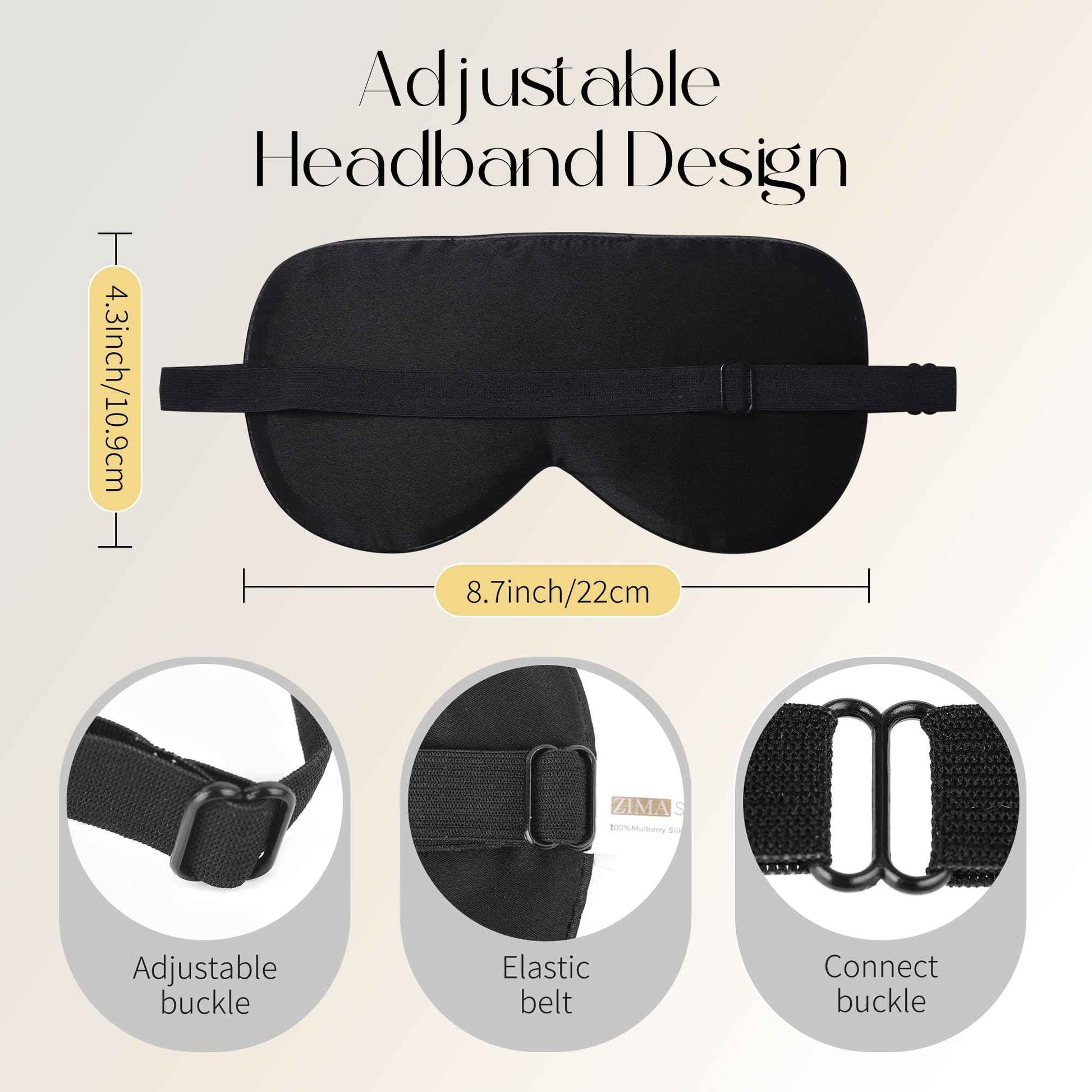 ZIMASILK 100% Mulberry Silk Sleep Mask with Adjustable Strap, Super-Smooth Soft Natural Silk Eye Mask for Sleep, Multiple Color Options(Navy Blue)