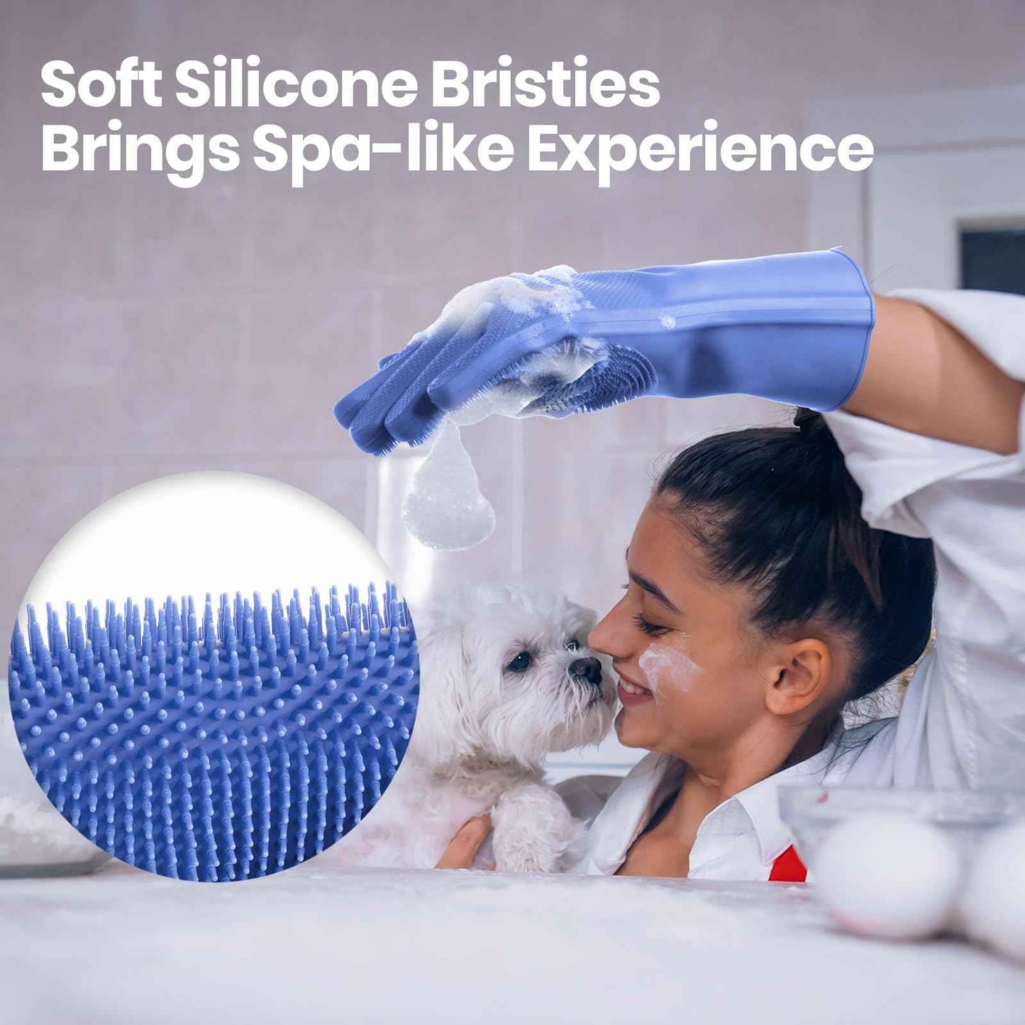 DELOMO Dog Washing Gloves 1 Pair: Soft and Gentle Silicone Pet Grooming Gloves - Bathing Scrubber Brush Mitt Grooming Shedding Fur Removal Massage for Dogs/Cats/Horse, Purple