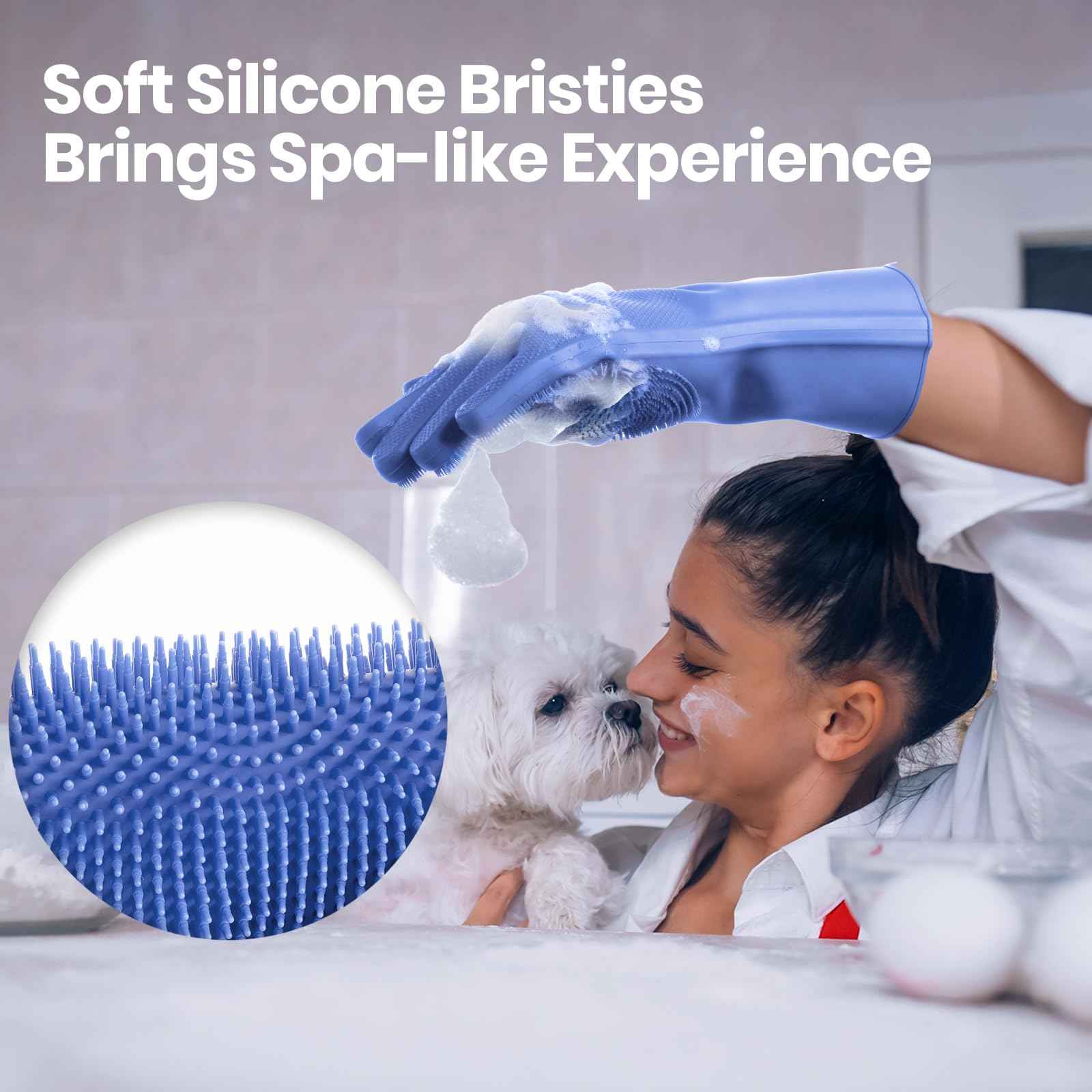 DELOMO Dog Washing Gloves 1 Pair: Soft and Gentle Silicone Pet Grooming Gloves - Bathing Scrubber Brush Mitt Grooming Shedding Fur Removal Massage for Dogs/Cats/Horse, Purple