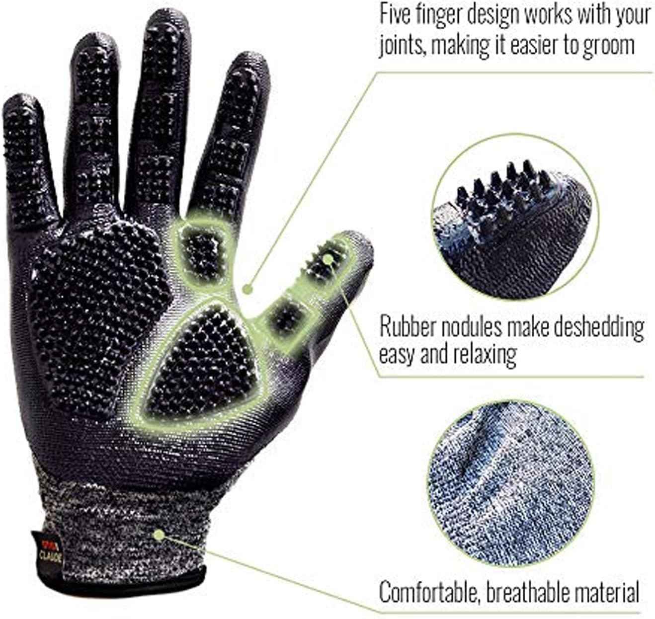 Otis and Claude Pet Grooming Gloves with Adjustable Strap - Gentle and Comfortable Hair Remover, Bathing, Massage, Brush - Left & Right - for Cats, Dogs & Horses