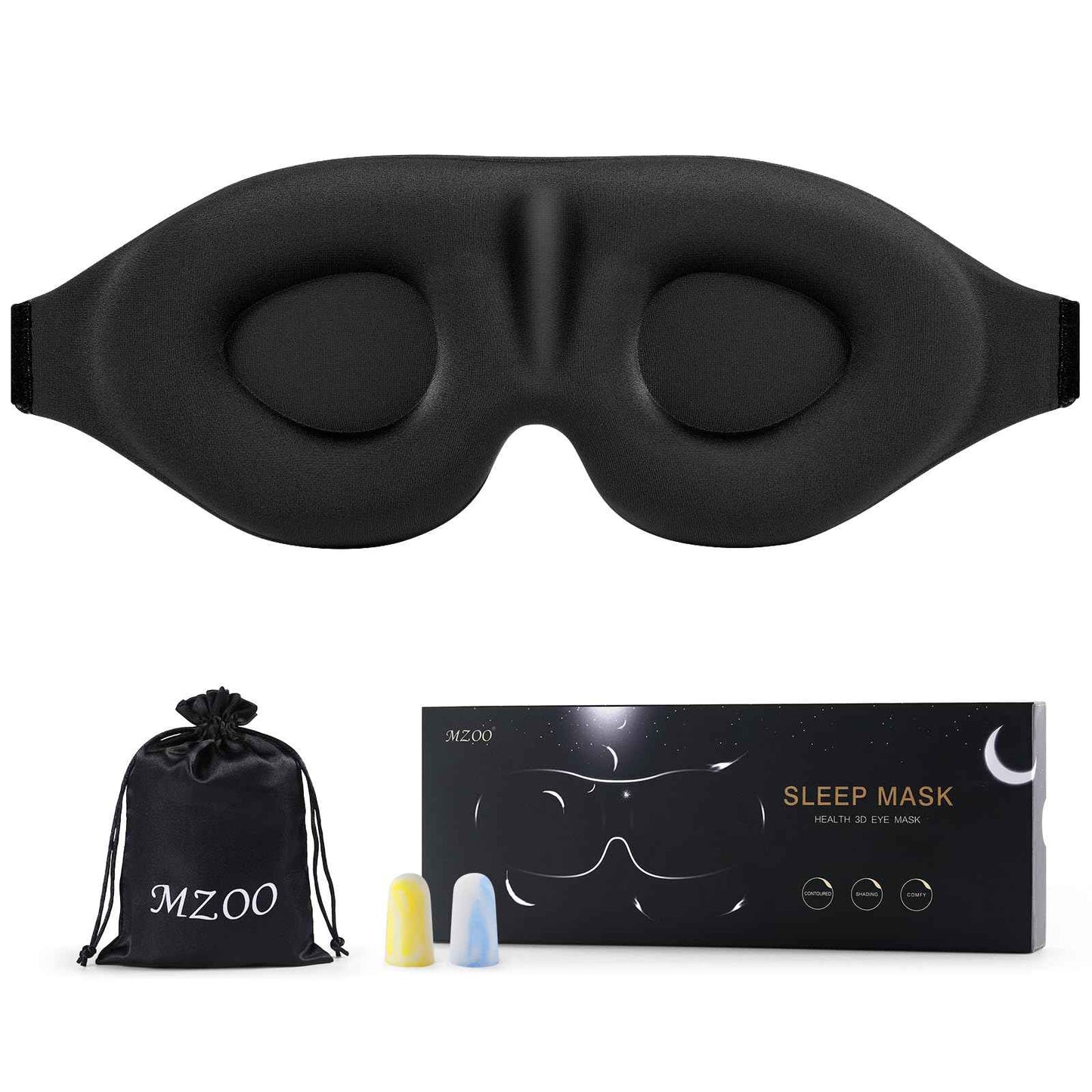 MZOO Luxury Sleep Eye Mask for Side Sleeper Men Women, Zero Eye Pressure 3D Sleeping Mask, Light Blocking Patented Design Night Blindfold, Soft Eye Shade Cover for Travel, Black