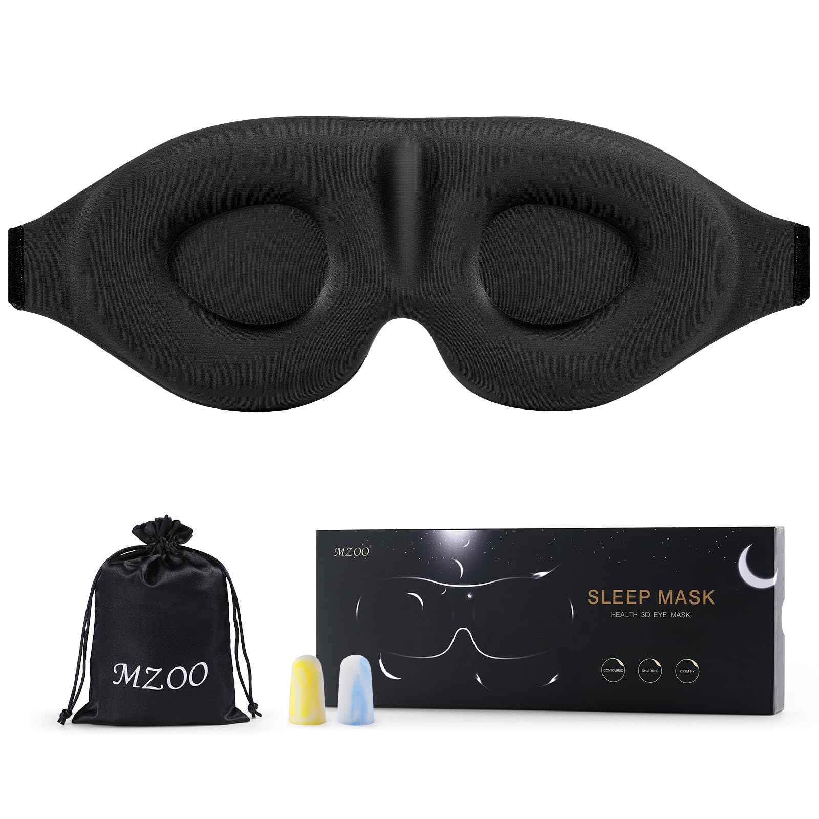 MZOO Luxury Sleep Eye Mask for Side Sleeper Men Women, Zero Eye Pressure 3D Sleeping Mask, Light Blocking Patented Design Night Blindfold, Soft Eye Shade Cover for Travel, Black