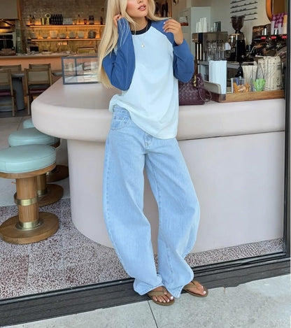 Women Long Sleeve Raglan Shirts Pollover Oversized Baseball Tops