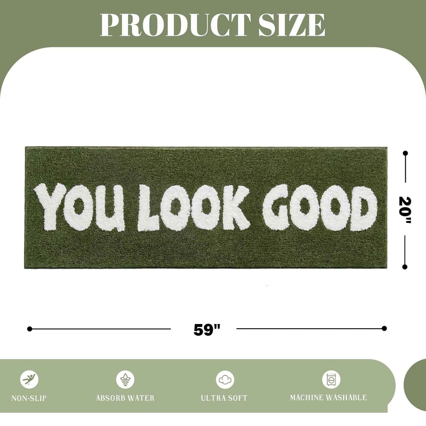 You Look Good Bath Mat Green Bathroom Rugs Funny Cute Bathroom Decor Preppy Small Cool Rug Non Slip Microfiber Washable Absorbent Shower Rug, 25”x21”…