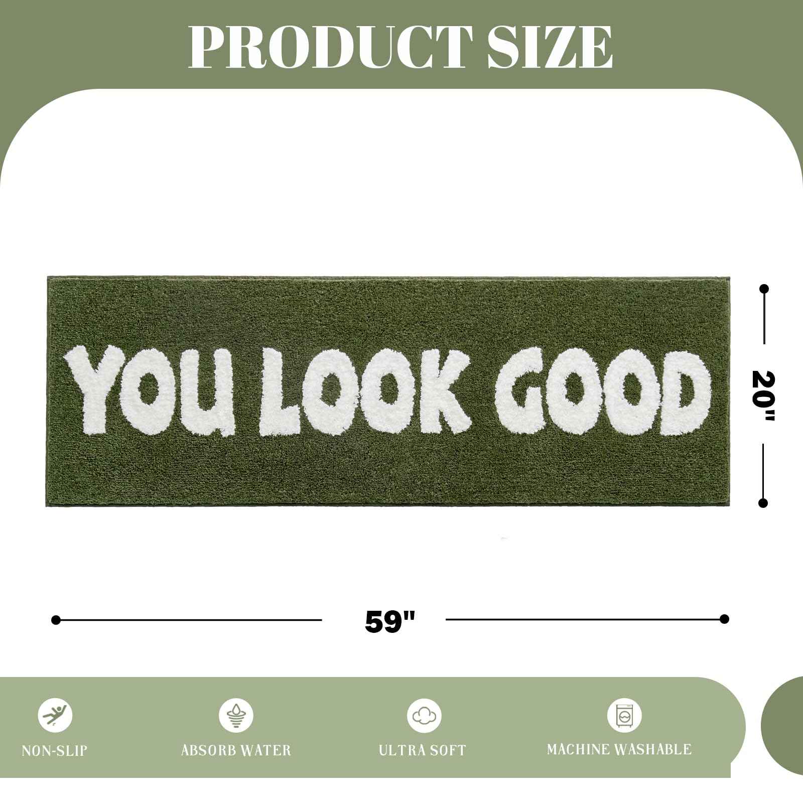 You Look Good Bath Mat Green Bathroom Rugs Funny Cute Bathroom Decor Preppy Small Cool Rug Non Slip Microfiber Washable Absorbent Shower Rug, 25”x21”…
