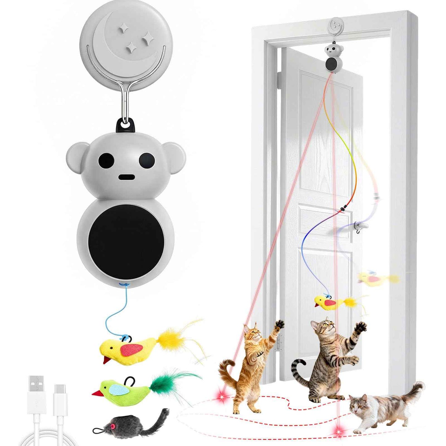 Interactive Cat Toys for Indoor Cats: 2 in 1 Laser Pointer Cat Toy with Automatic Flying Bird & Mouse Wand, Smart Motion Mode Adjustable Speed, USB Rechargeable Safe for Bored Kittens and Adult Cats