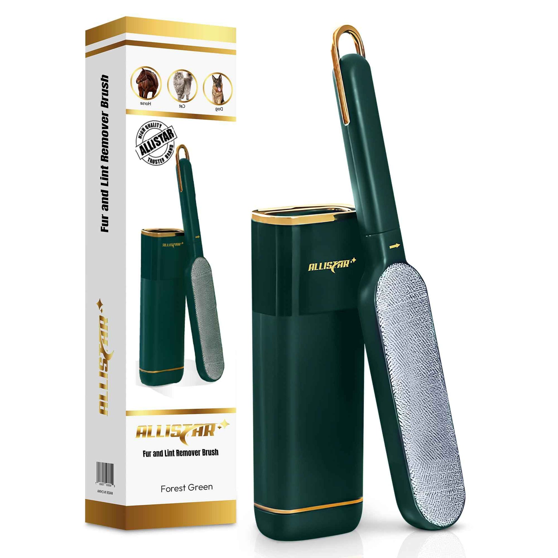 Pet Hair Remover, Lint Remover, Lint Brush for Clothes, Furniture, Carpets, Car Seats. Cat Hair Remover. Dog Hair Remover Laundry. Double-Sided. Reusable. Self-Cleaning Base. ALLISTAR (Forest Green)