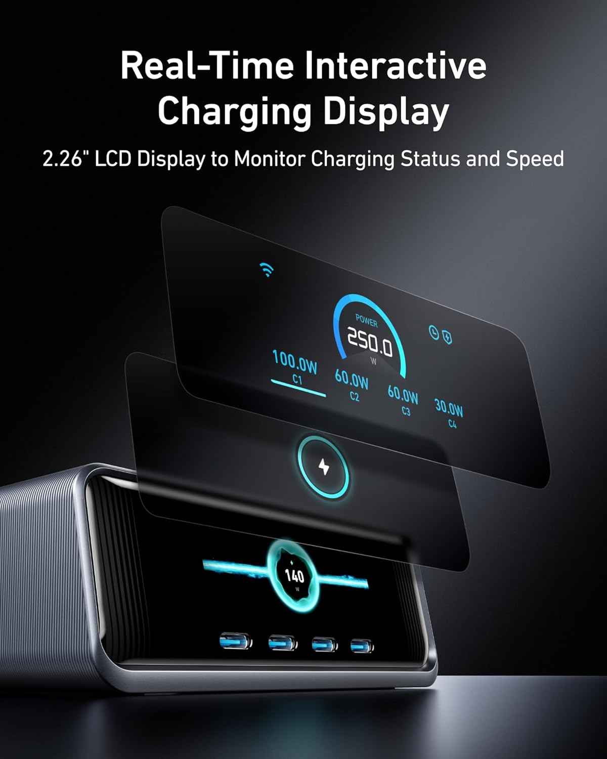 Anker Prime Charger, 250W GaN Prime USB C Charging Station, Ultra-Fast 6-Port, 2.26" LCD Display and Smart Control Dial, Compatible with MacBook Pro/Air, iPhone 16/15/14, Galaxy, and More (Silver)