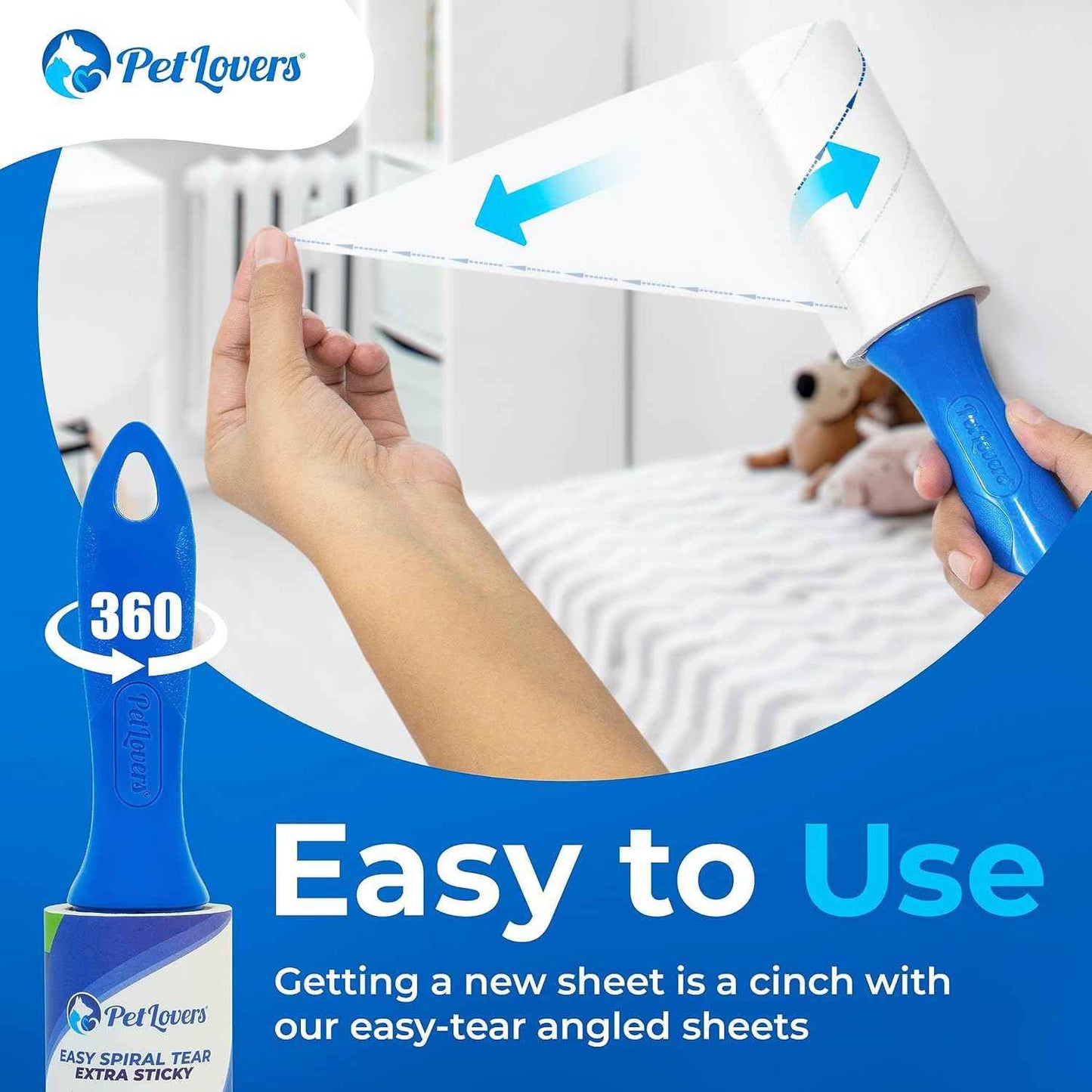 PetLovers Extra Sticky Lint Roller Mega Value Set 450 Sheets for Pet Hair Removal and Clothes, Dog and Cat Lint Remover 5 Pack