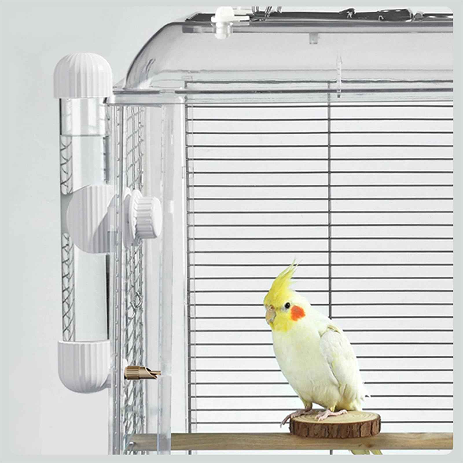 9.4 Fl Oz No Mess Bird Water Dispenser, Automatic Parrot Water Feeder with Spring Valve, Clear Cage Water Drinker for Parakeets Cockatiels Budgies Finch Lovebirds & Canary (White, 7.4 fl oz (220ml))