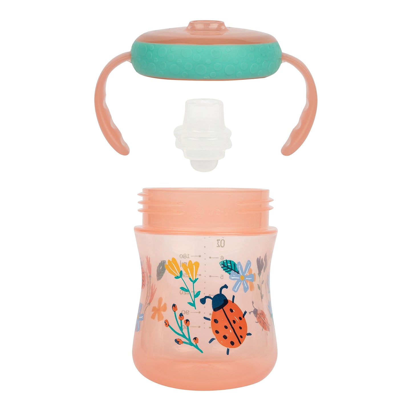 The First Years - Soft Spout Sippy Cup - Toddler Trainer Cup for 6+ Months -With Handles and Leak Proof Lid - 7 Oz - Floral Ladybug Print - 2 Count