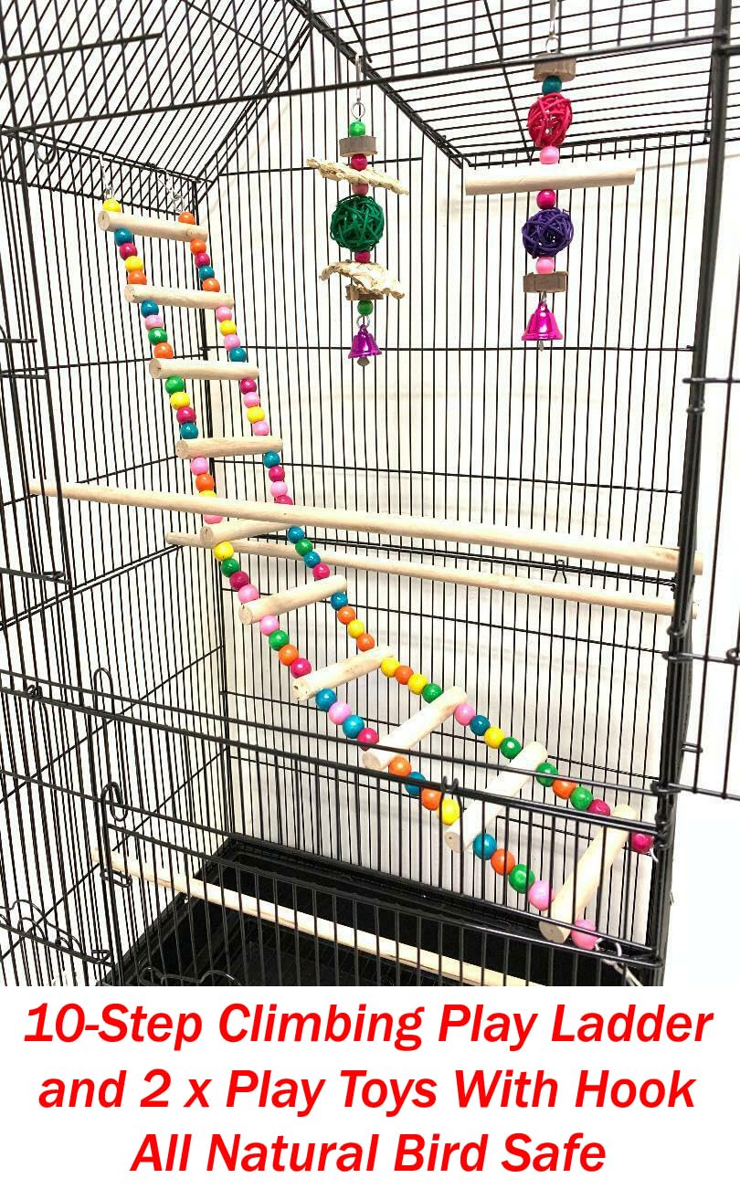 38-Inch Double Roof Top Large Flight Bird Cage with Toys Climbing Ladder Side Nesting Box Doors for Cockatiels Sun Parakeets Conures Aviary Budgie Finch Lovebird Canary Pet Bird Travel Cage