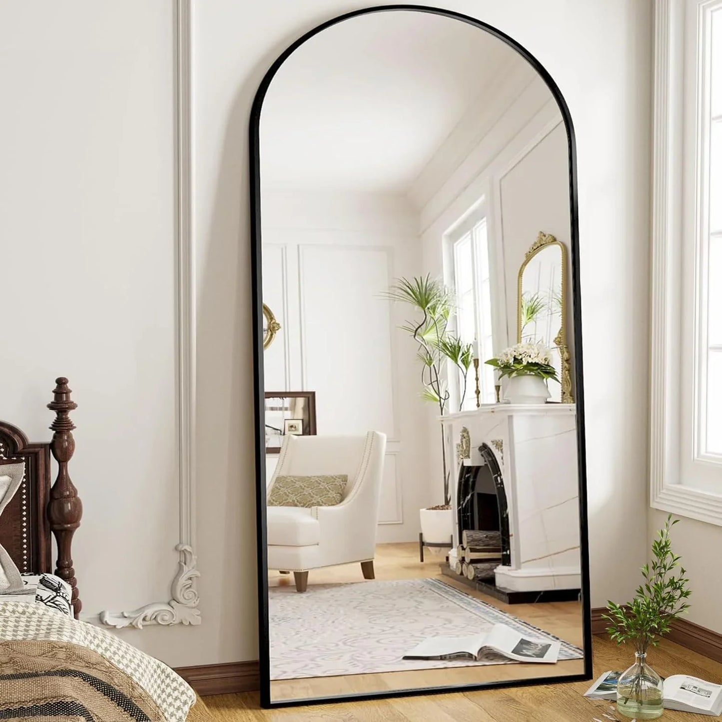 OGCAU Floor Full Length Mirror, 56"x20" Arched Full Body Mirror, Hanging or Leaning, Standing, Wall Mounted with Aluminum Frame for Bedroom Living Room, White - Jlhbookstore.store