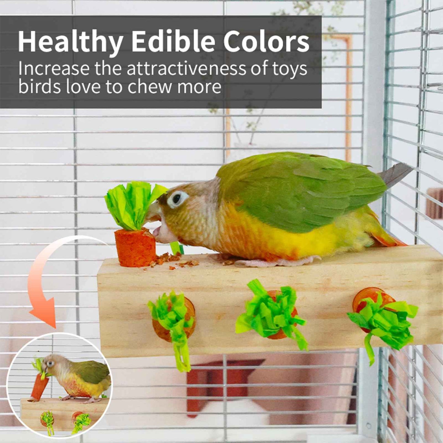 Bird toys & Bird Perch, Bird Wooden Block Chewing Toy Parrot Foraging & Puzzle Toys Bird Cage Accessories for Conures Parakeets Cockatiels Lovebirds African Grey Macaws (Revolving Christmas Tree)