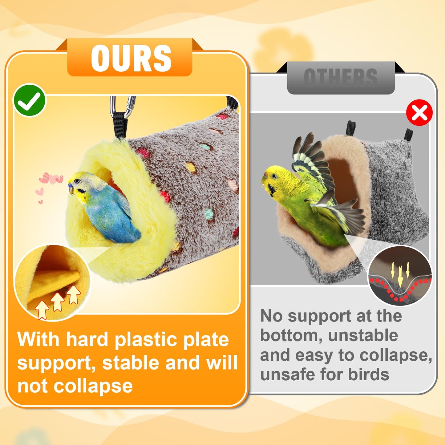 MEWTOGO Medium Winter Warm Bird Nest for Cage - Comfortable Birds Bed with Support Plate, Hanging Shed Hideaway Hammock Hut Gift for Macaws African Grey Amazon Parrots