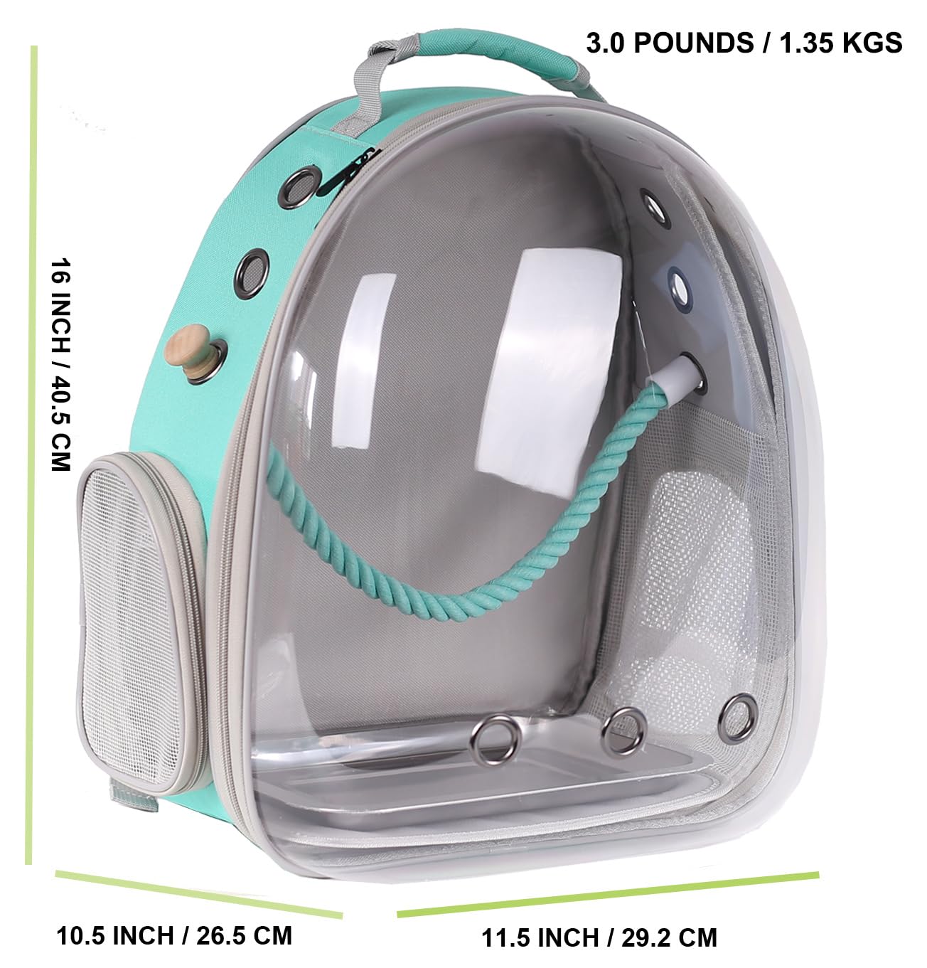 Bird Traval Carrier Cage, Clear Space Capsule Astronaut Backpack to Carry Parakeet Cockatiel Parrot with Metal Tray Wood Perch, Vet Transport School Bag