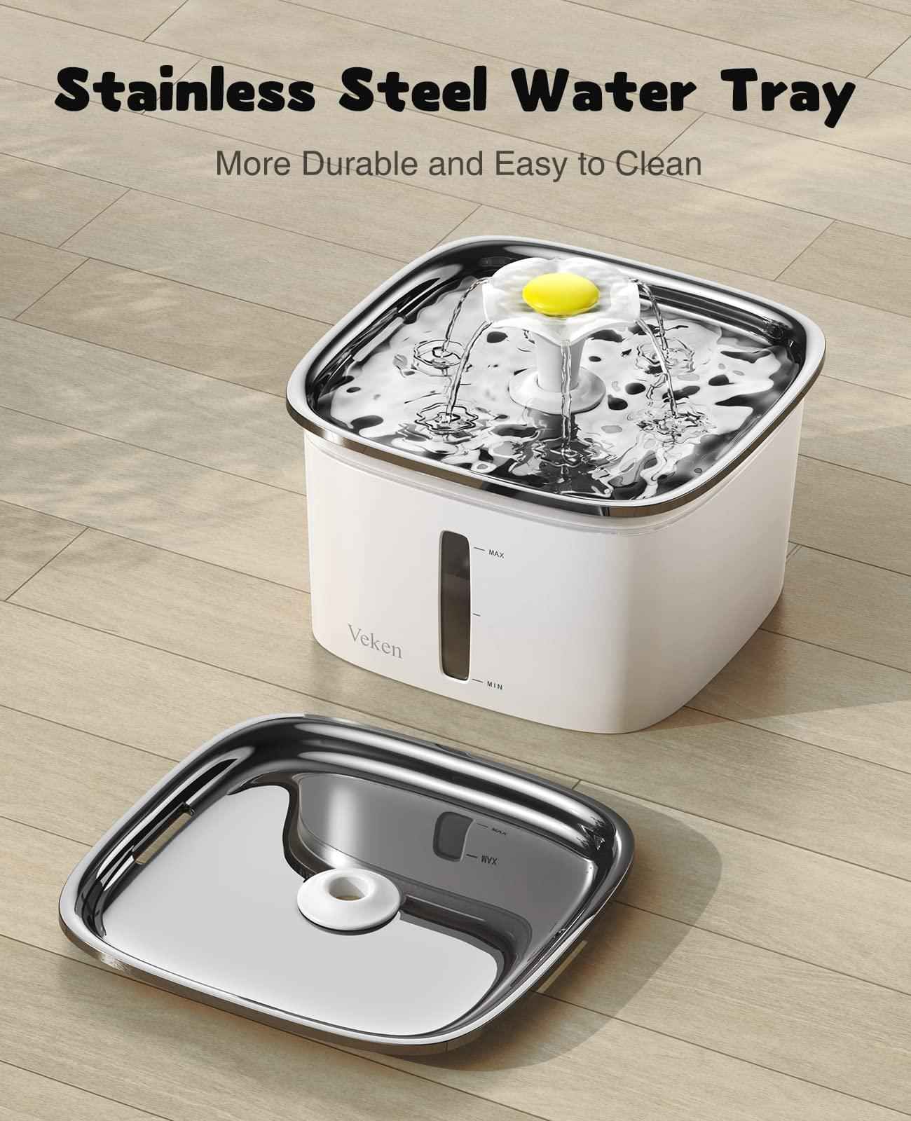 Veken Innovation Award Winner 95oz/2.8L Pet Fountain, Automatic Cat Water Fountain Dog Water Dispenser with Replacement Filters, Gifts for Christmas, Cats, Dogs, Multiple Pets (Grey, Plastic)