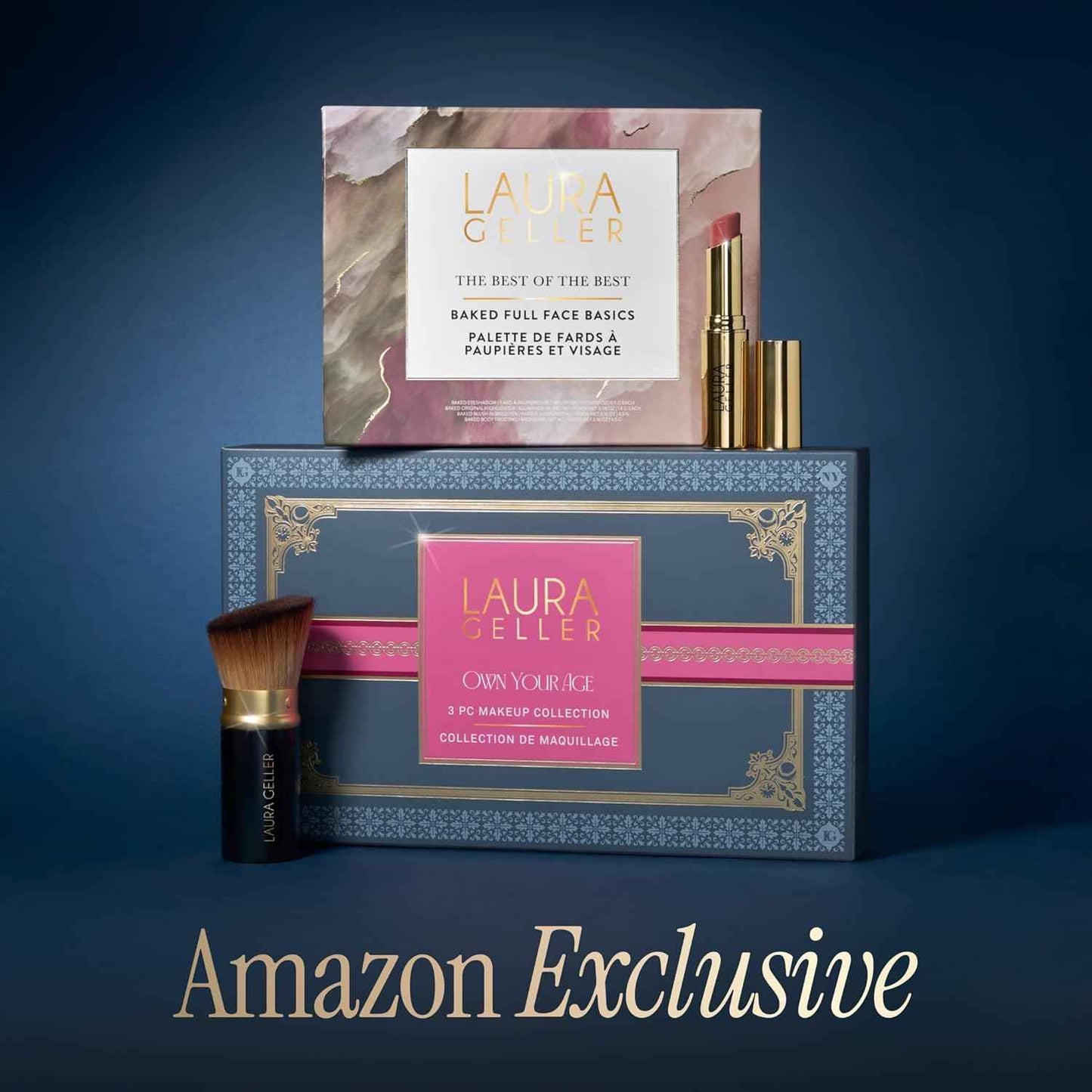 LAURA GELLER NEW YORK Own Your Age Boxed Makeup Collection | Amazon Exclusive - Giftable Makeup Set with All-in-One Face Palette, Hydrating Lip Color Balm and Retractable Travel Friendly Kabuki Brush