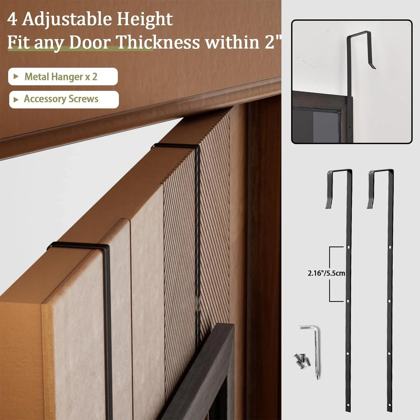 VooBang 14"x48" Full Length Over The Door Mirror - Aluminum Alloy Frame Full Body Mirror with Height-Adjustable Hangers, Hanging Leaning Against Wall for Dorm, Black - Jlhbookstore.store