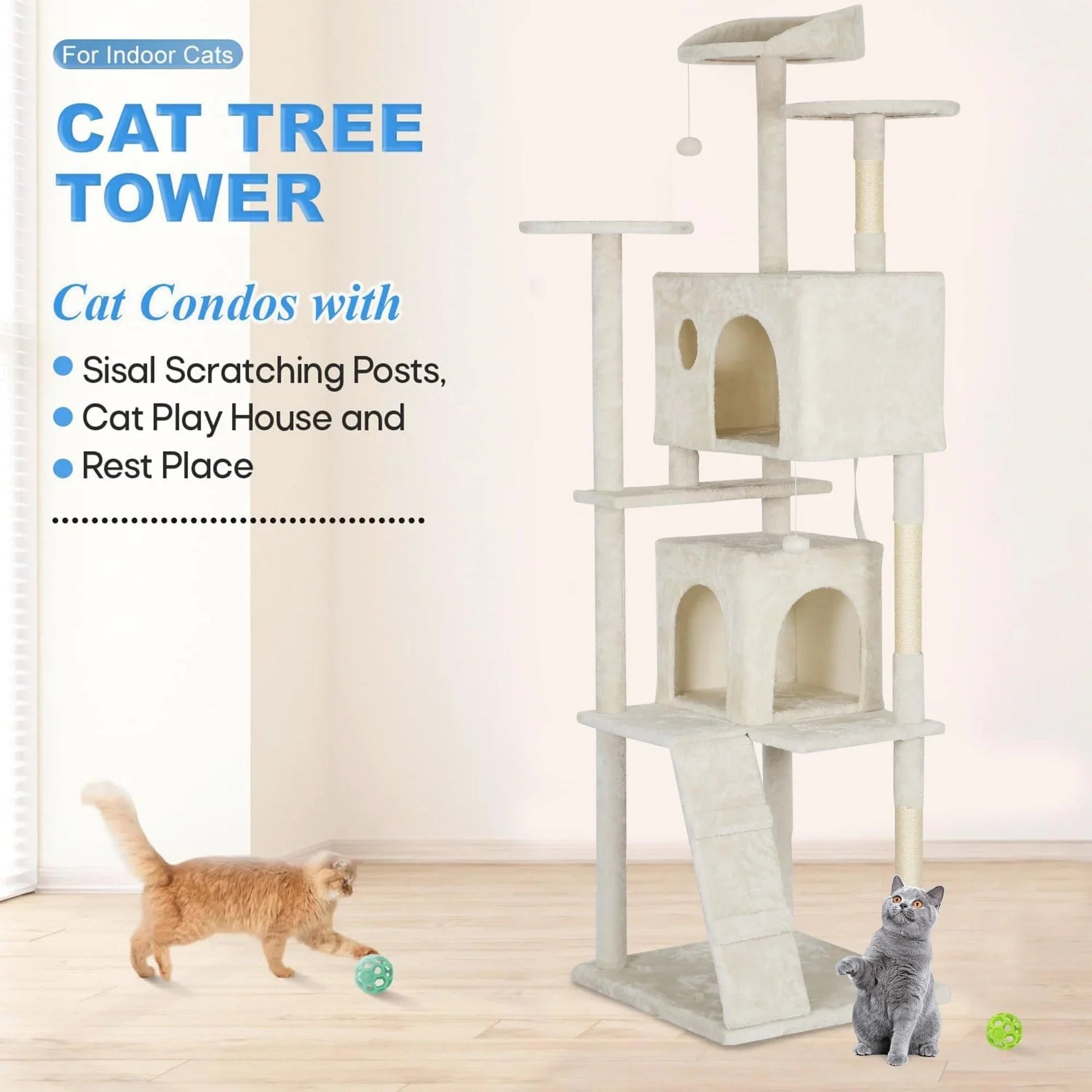 FDW Cat Tree 54in Cat Tower Multi-Level Durable Cat Scratching Post & Cozy Fun Cat Jumping Platform Space Saving Cat Condo Pet Play House for Indoor Cats,Dark Gray jlhbookstore.store