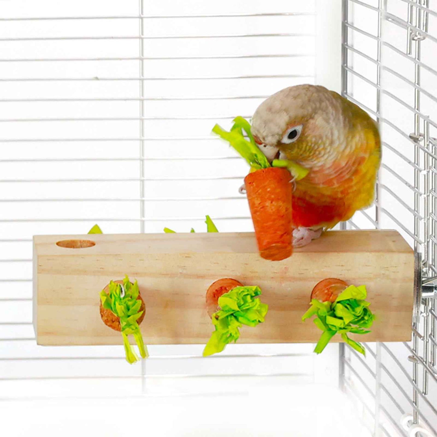 Bird toys & Bird Perch, Bird Wooden Block Chewing Toy Parrot Foraging & Puzzle Toys Bird Cage Accessories for Conures Parakeets Cockatiels Lovebirds African Grey Macaws (Revolving Christmas Tree)