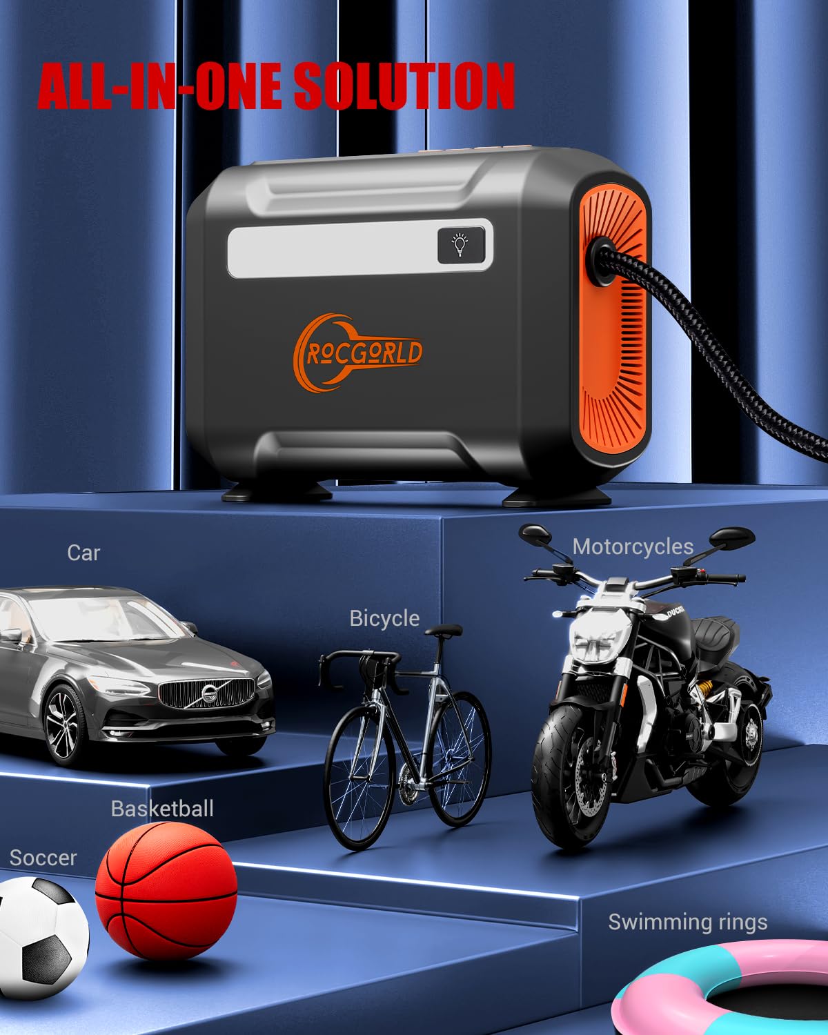 R8 Tire Inflator Portable Air Compressor, DC 12V Air Compressor Portable with Large Dual Digital Screen, 3X Faster Inflation Air Pump for Car, Bike, Ball, Motor