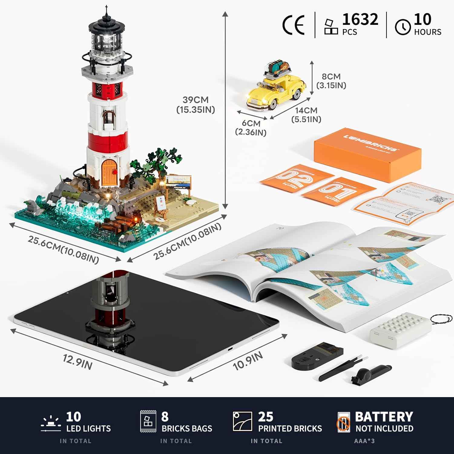 City Sunrise Lighthouse Lighting-Building-Bricks-Set - 1632 Pcs Road Trip Lighthouse Modular Collection LED Light Building Set for Adults and Travelling Enthusiasts