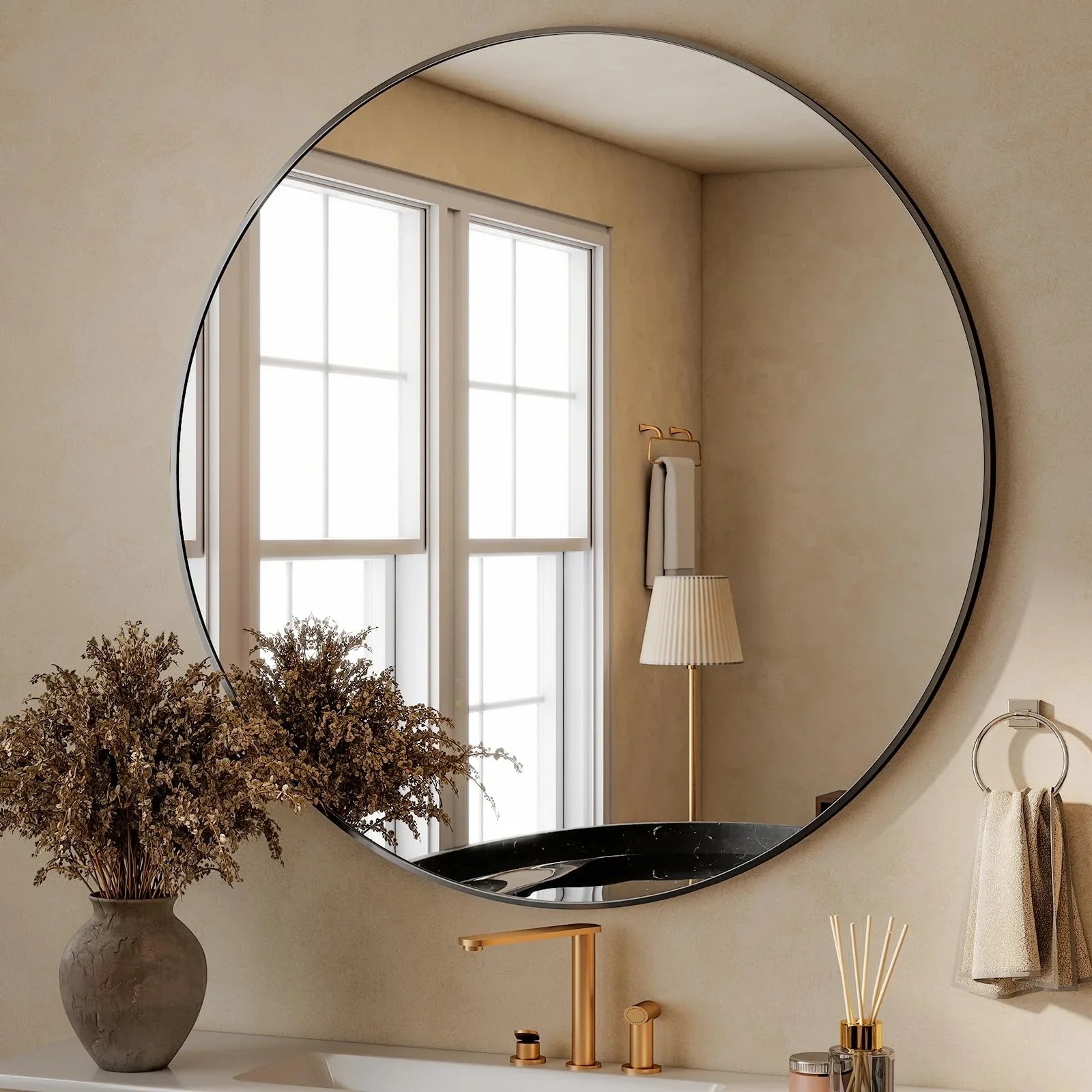 HARRITPURE Round Mirror 30 Black Wall Mounted Circle Mirrors Vanity Mirror with Brushed Aluminum Alloy Frame Modern Decoration for Bathroom, Living Room, Vanity, Bedroom, Entryway jlhbookstore.store