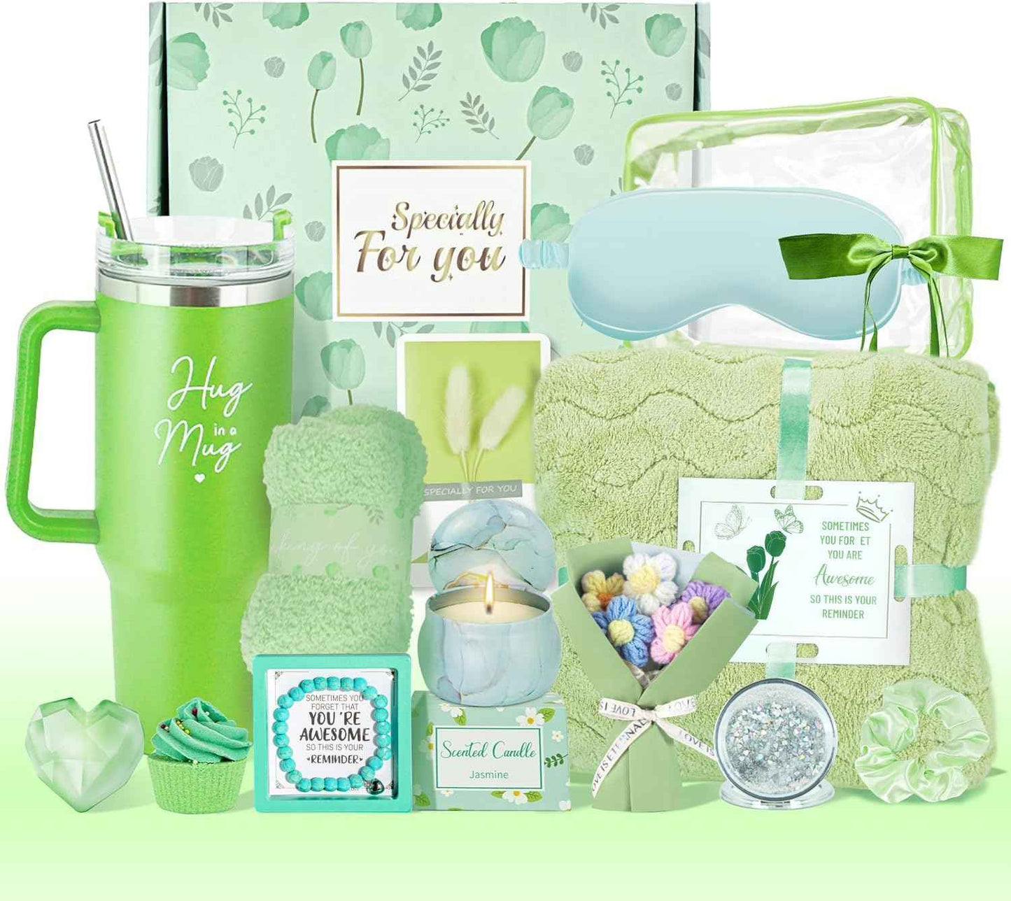 15PCS Birthday Gifts for Women, Relaxing Spa Basket With Luxury Flannel Blanket and 40 oz Tumbler - Care Package for Her, Mom, Wife, Friends - Valentine's, Mother's Day, Christmas