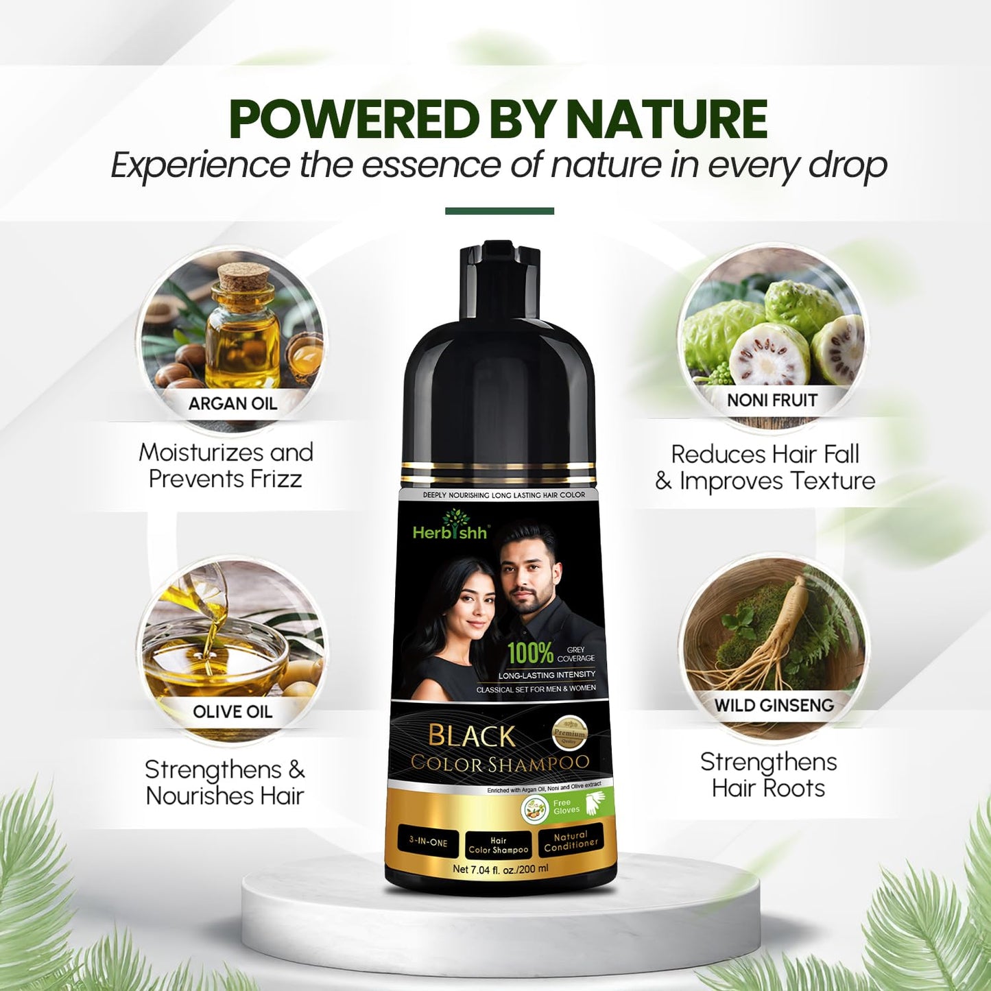 Herbishh Black Shampoo, Hair Dye Shampoo 3 in 1, 100% Grey Coverage, Demi-Permanent Hair Color for Men & Women, Long-lasting Color in 5-15 Mins, Ammonia-free, 200 ml jlhbookstore.store