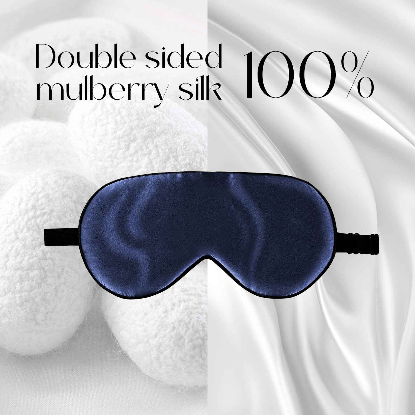 ZIMASILK 100% Mulberry Silk Sleep Mask with Adjustable Strap, Super-Smooth Soft Natural Silk Eye Mask for Sleep, Multiple Color Options(Navy Blue)