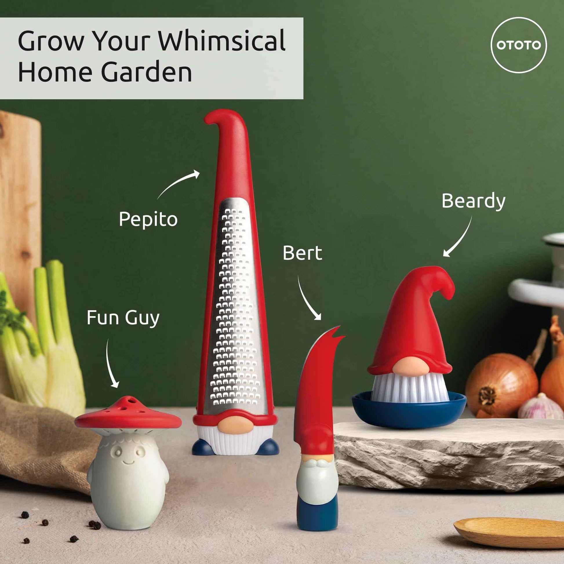 OTOTO Grater - Stainless Steel, BPA Free, Dishwasher Safe, Fun Kitchen Gadget, Vegetable Shredder, Cute Kitchen Gifts & Accessories (Pepito Gnome Grater, Red)